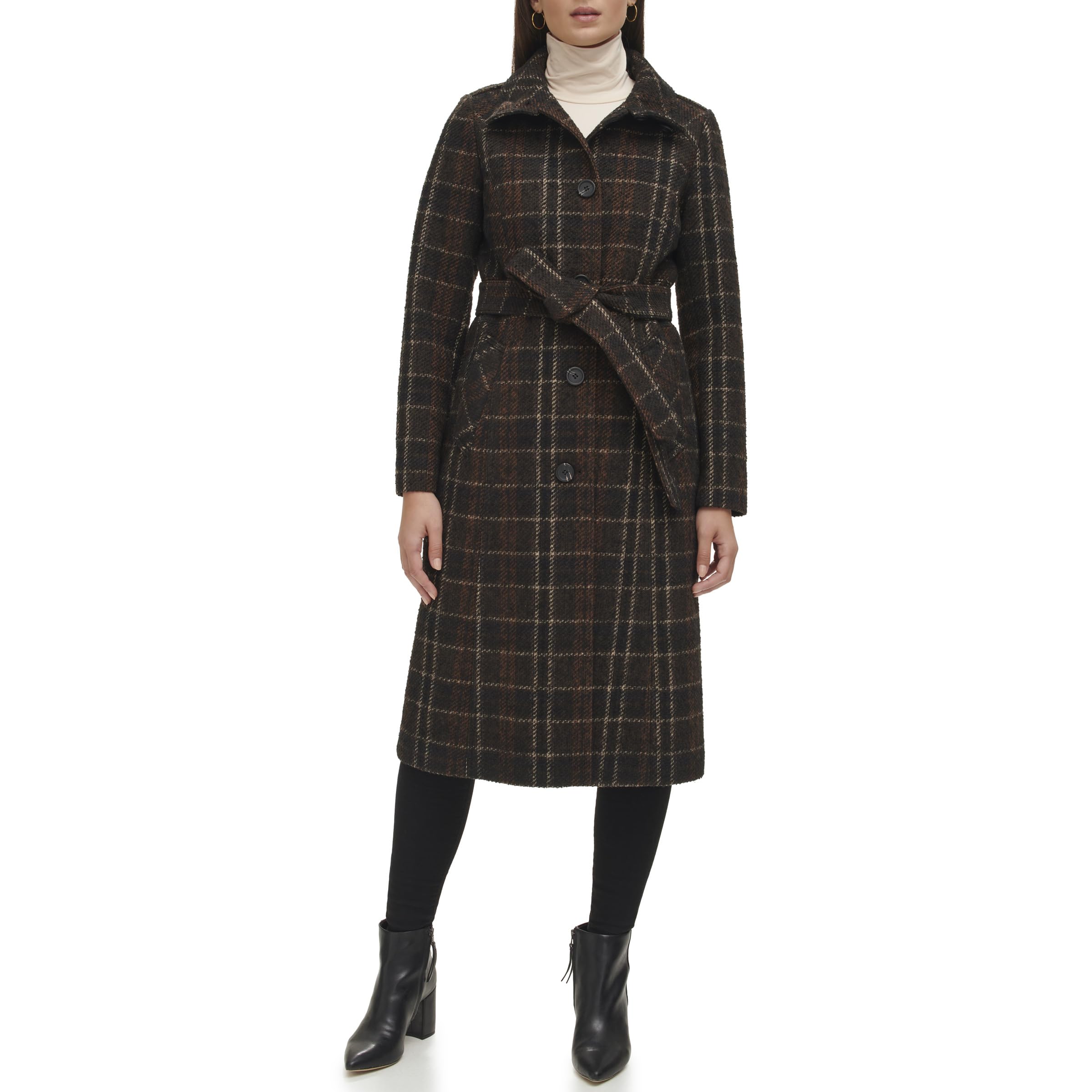 Kenneth Cole Women's Stand Collar Military Coat - Stylish Long Trench Coat for Fall & Winter | Water-Resistant Outerwear for Work, Travel & Casual Wear