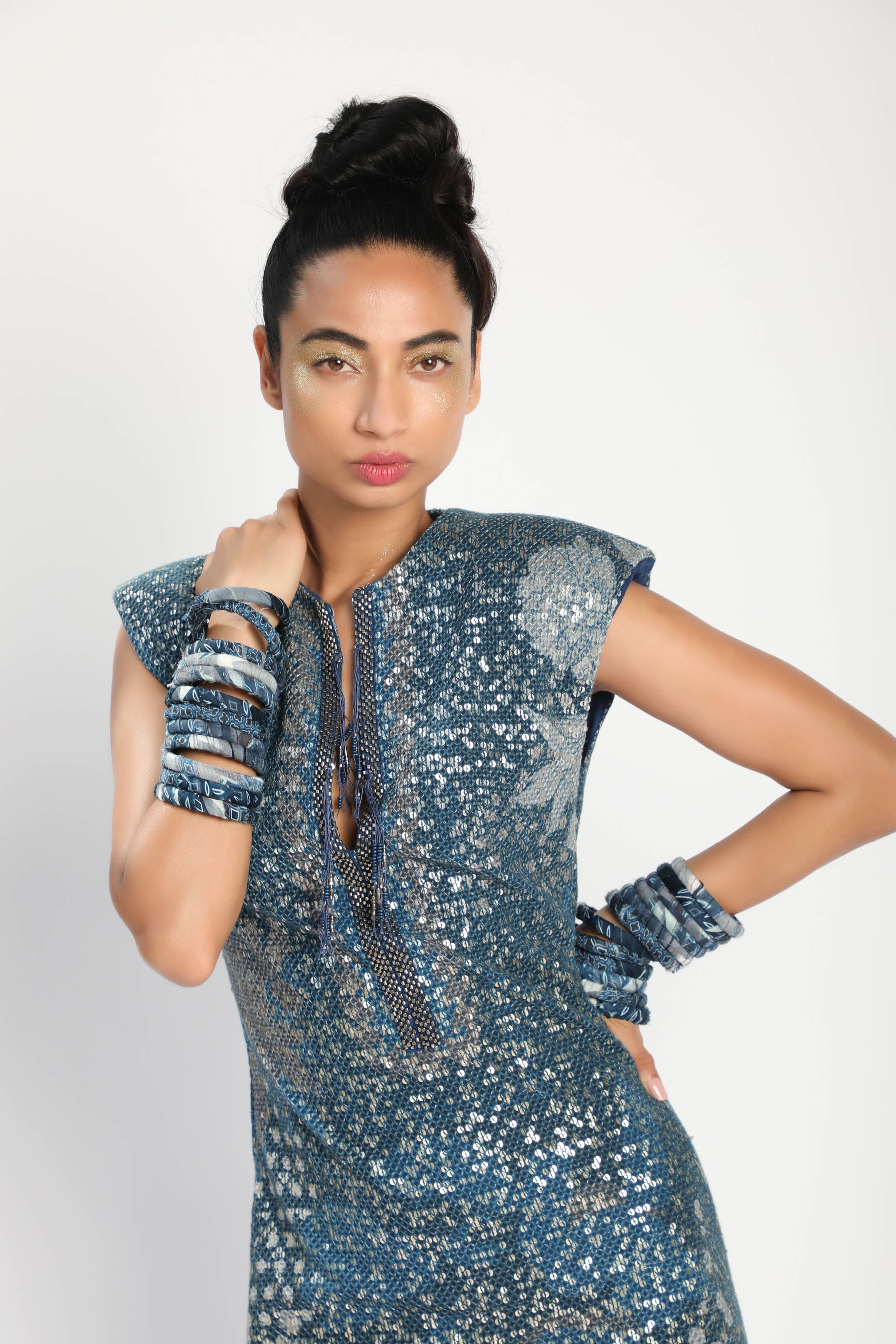 Indigo Blue Floral Print Side Slit Maxi Dress for Women | Elegant Summer Beach Party & Wedding Guest Outfit