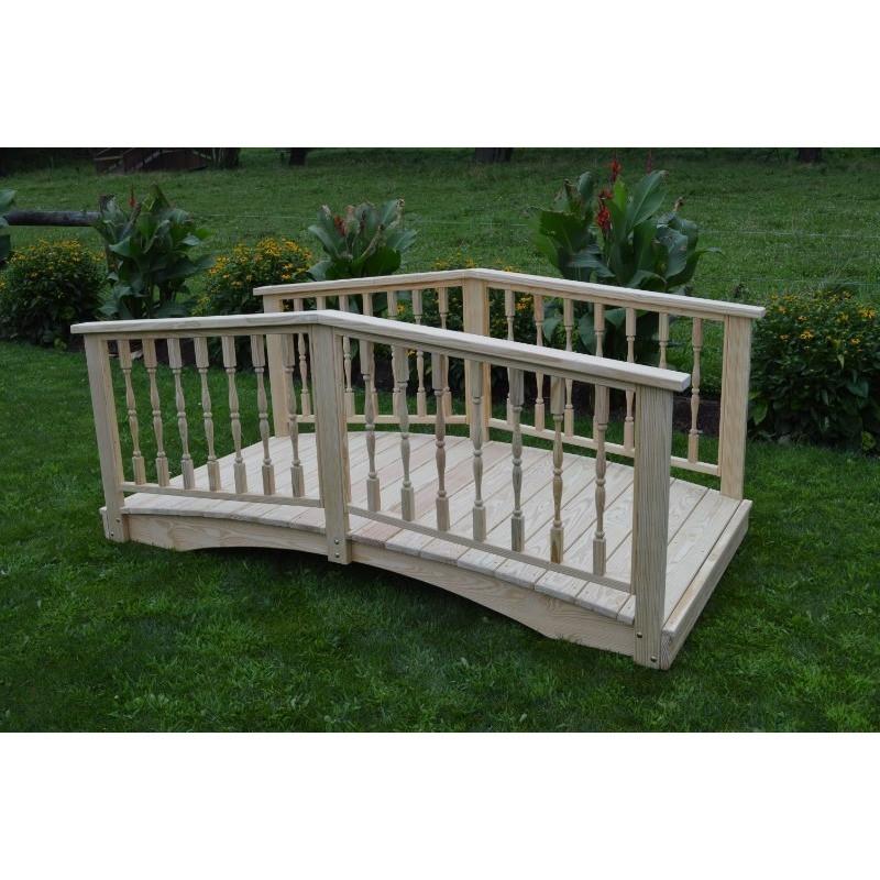 A & L Furniture Spindle Garden Bridge in Pressure Treated Pine - Rustic Outdoor Wooden Footbridge for Garden, Yard, or Landscape Decoration - Perfect for Pathways, Ponds, and Backyard Decor