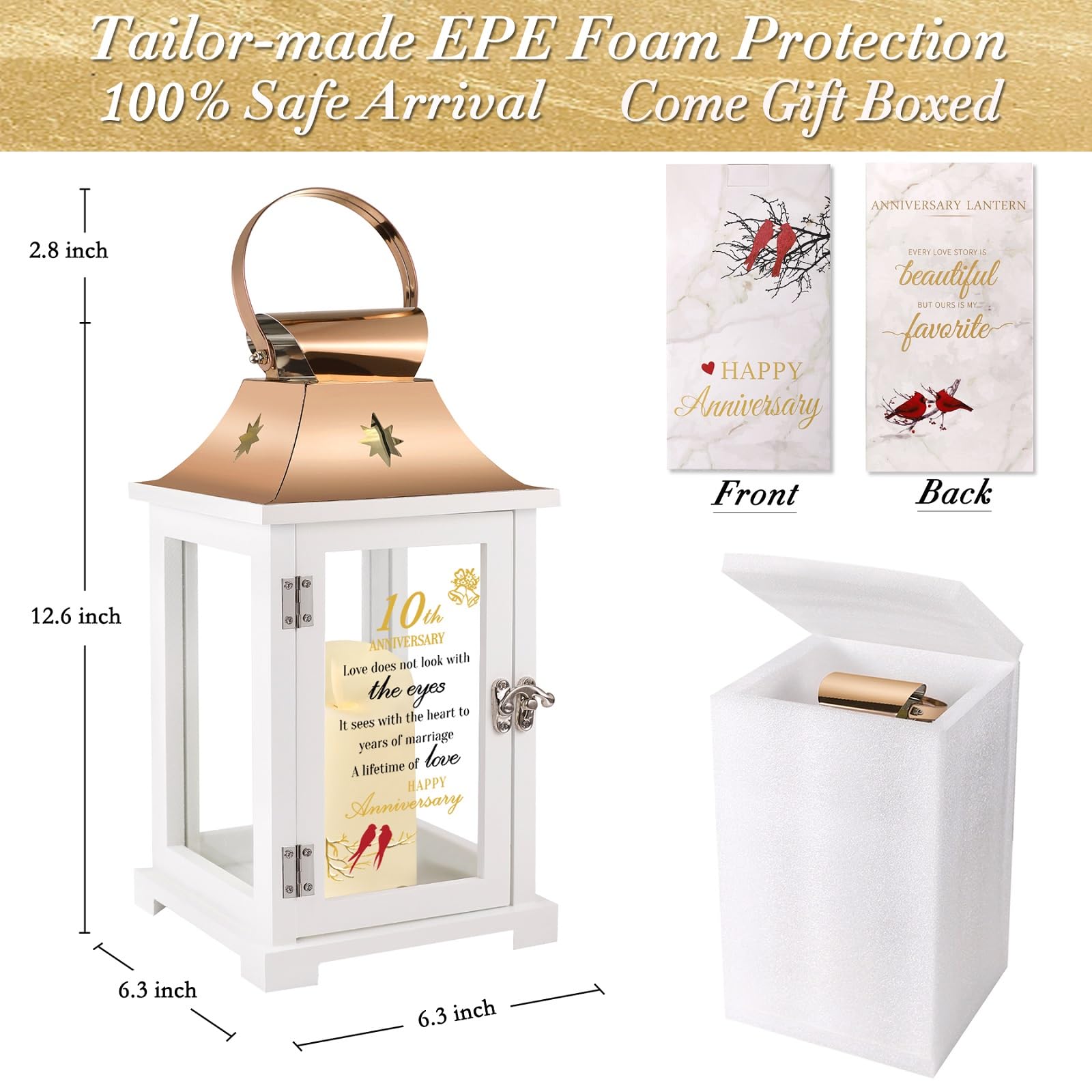10th Wedding Anniversary Lantern - Romantic Tin Anniversary Gift for Couples, Parents, Husband or Wife | Unique 10 Year Marriage Keepsake | Perfect for Home Decor, Romantic Dinners & Anniversary Celebrations