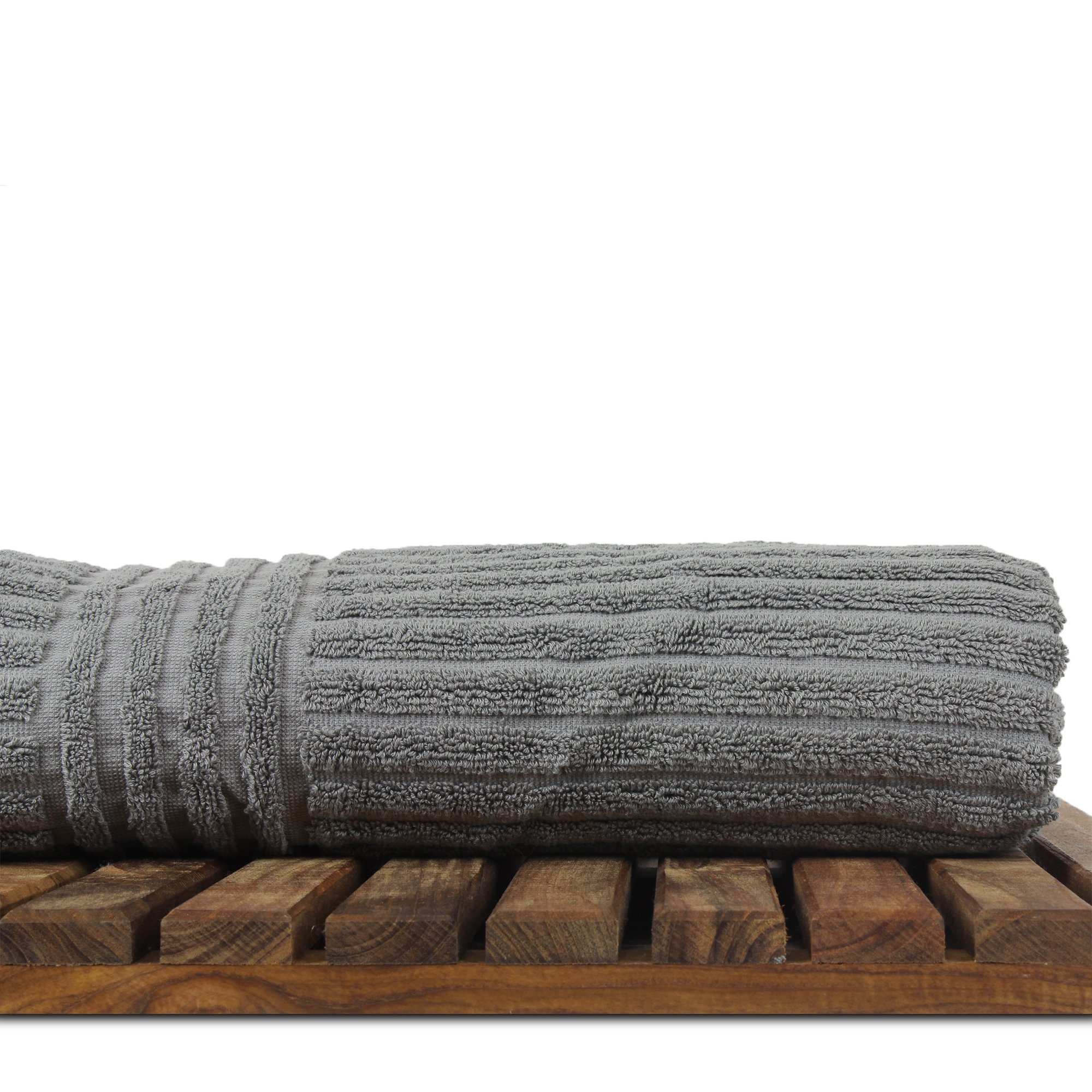 Premium 100% Genuine Turkish Cotton Luxury Bath Towel Set - Ultra Soft Hotel & Spa Quality, Striped Gray, 4-Piece Set for Bathroom, Beach, and Gift Giving