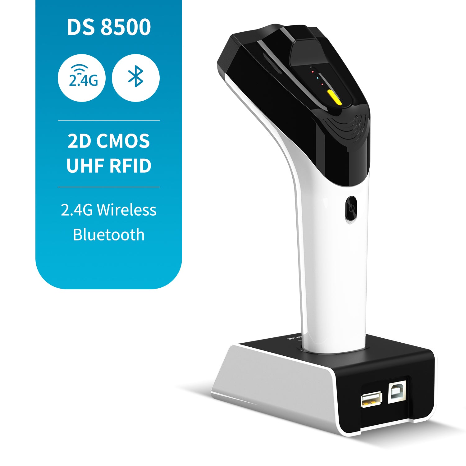 DS8500 2D & UHF RFID Barcode Scanner - High-Speed Wireless Industrial Barcode Reader for Retail, Warehouse, and Inventory Management