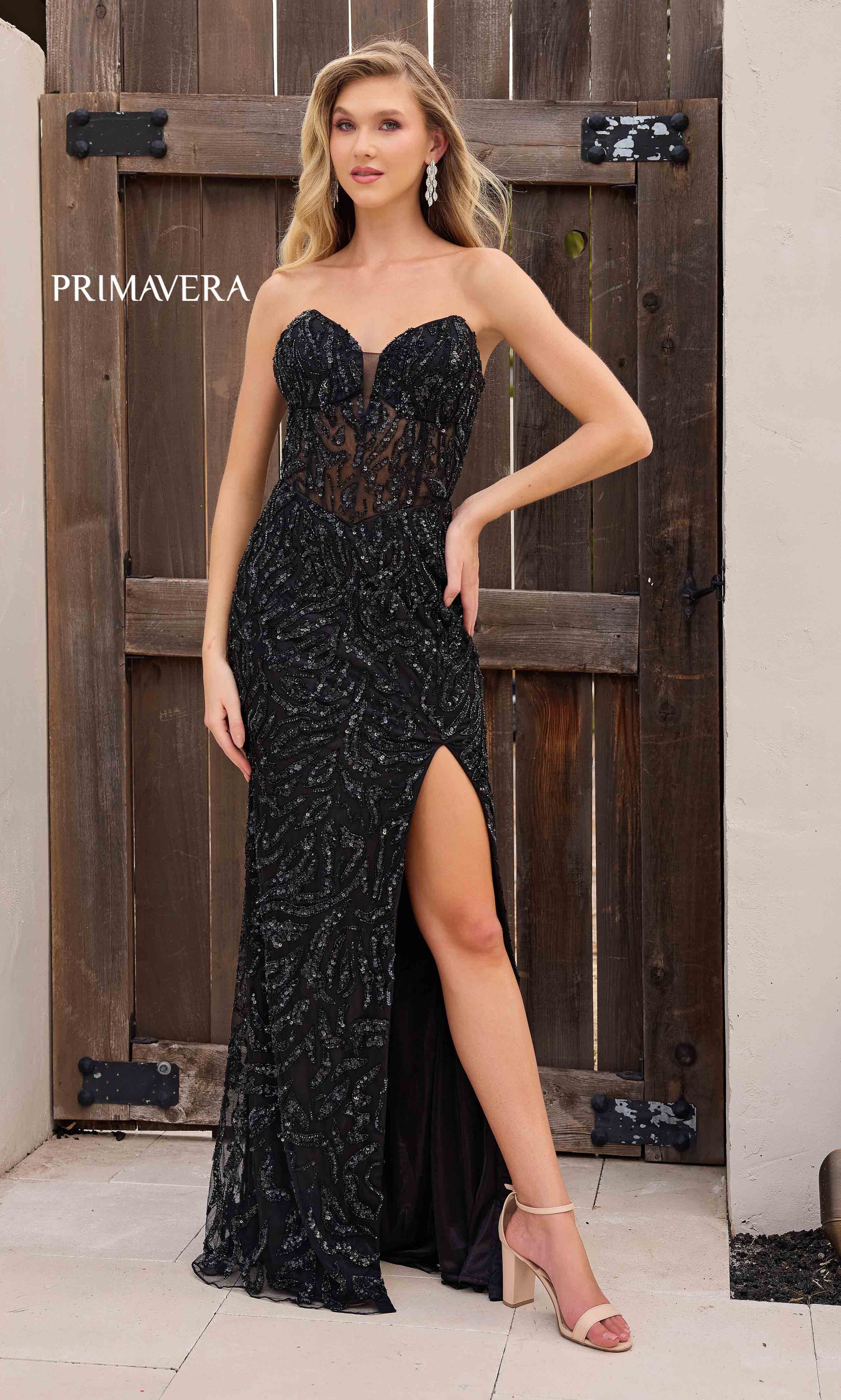 Primavera Strapless Sequin & Beaded Long Evening Gown for Women - Perfect for Prom, Wedding, and Formal Events