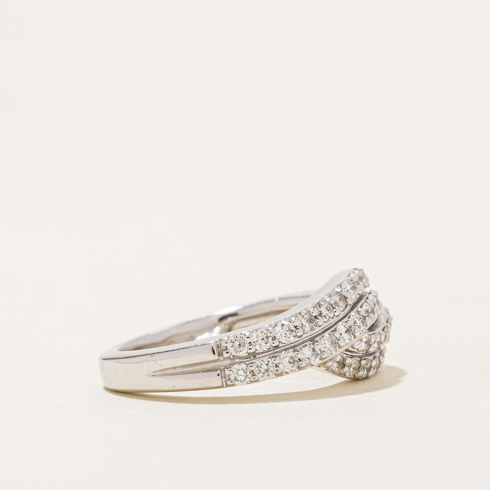 14K White Gold Pave Diamond Crossover Ring - 0.74ctw Total Weight, Size 7.25 - Elegant Bridal Jewelry for Engagement, Wedding & Anniversary Gifts