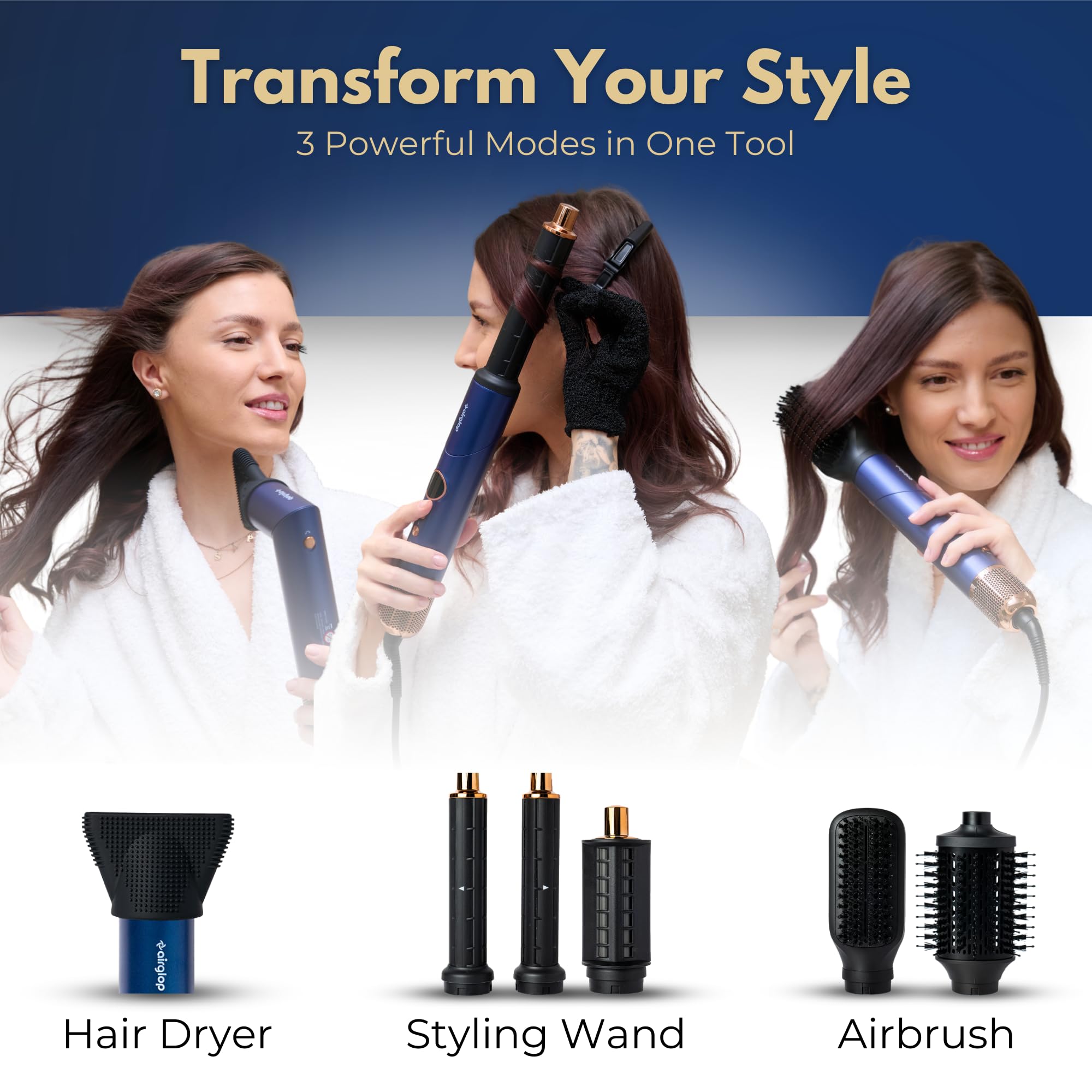 Professional Hair Dryer Brush & Styler - 3-in-1 Auto Curling Iron with Oval & Paddle Brushes for Salon-Quality Blowouts - Perfect for Home Styling, Travel & Daily Hair Care