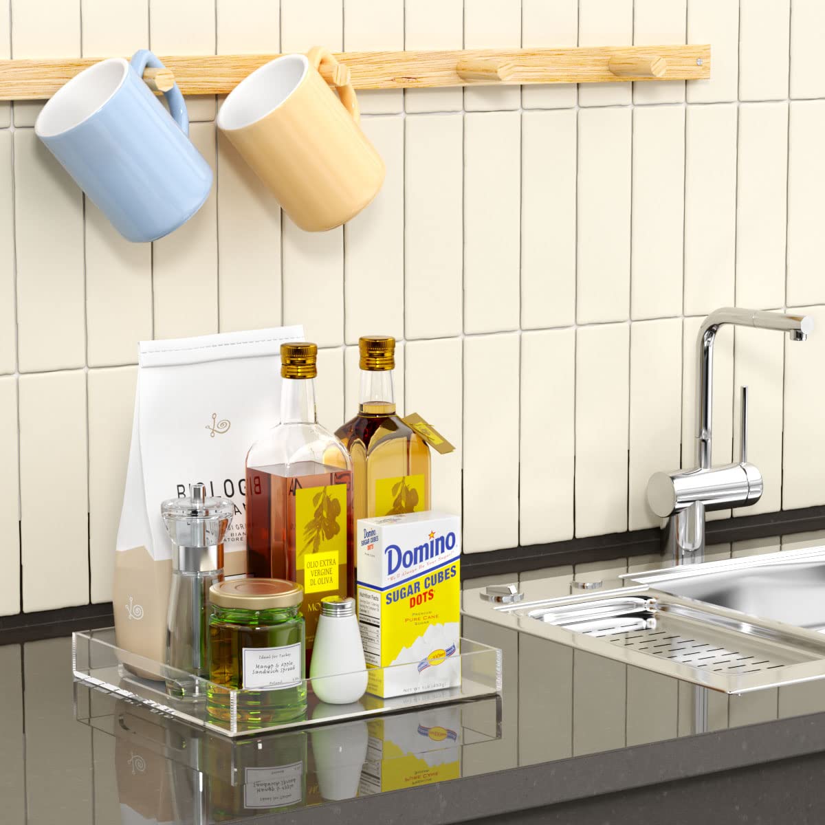 NIUBEE 15x15 Inches Clear Acrylic Serving Tray - Spill Proof Decorative Organizer with Handles for Coffee Table, Ottoman, Countertop - Perfect for Entertaining, Bathroom Storage & Bedroom Decor