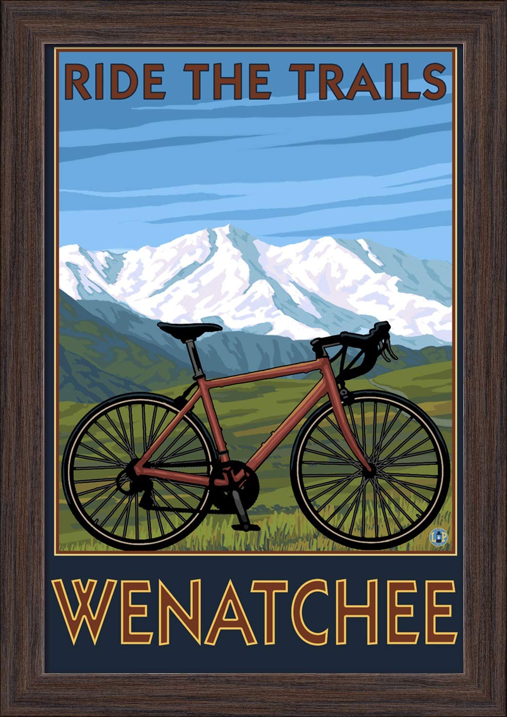 12x18 Giclee Fine Art Print - Mountain Bike Scene in Wenatchee WA - Recycled Wood Frame in Espresso Brown - Perfect for Home & Office Wall Decor