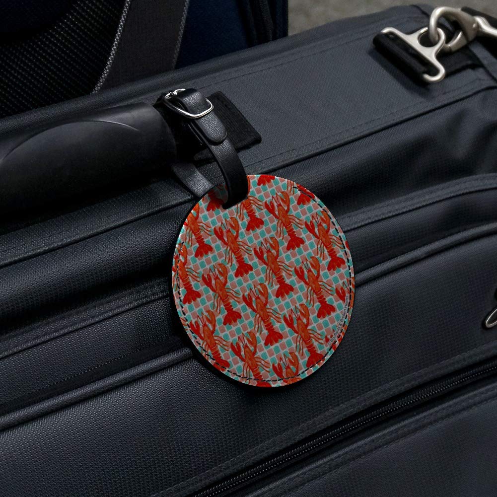 Premium Round Leather Luggage Tag with Lobster Tiles - Durable Suitcase ID Tag for Carry-On Bags - Perfect for Travel, Business Trips & Vacation Identification