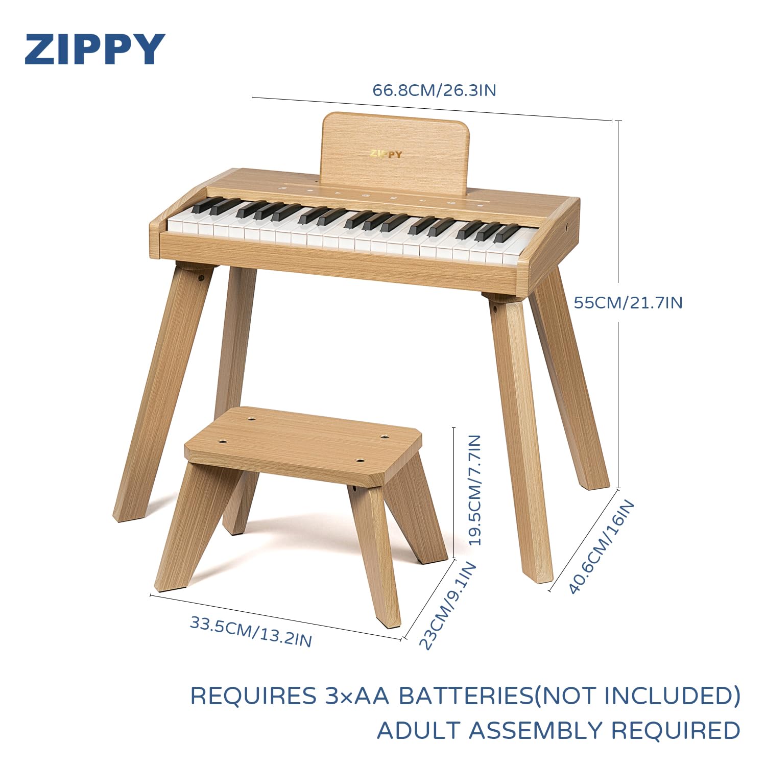 ZIPPY 37-Key Kids Digital Piano Keyboard - Touch Sensitive Keys, Built-in Songs & Volume Control - Educational Musical Toy for Boys & Girls Ages 3+ - Perfect for Home Learning, Birthday Gifts & Early Music Education