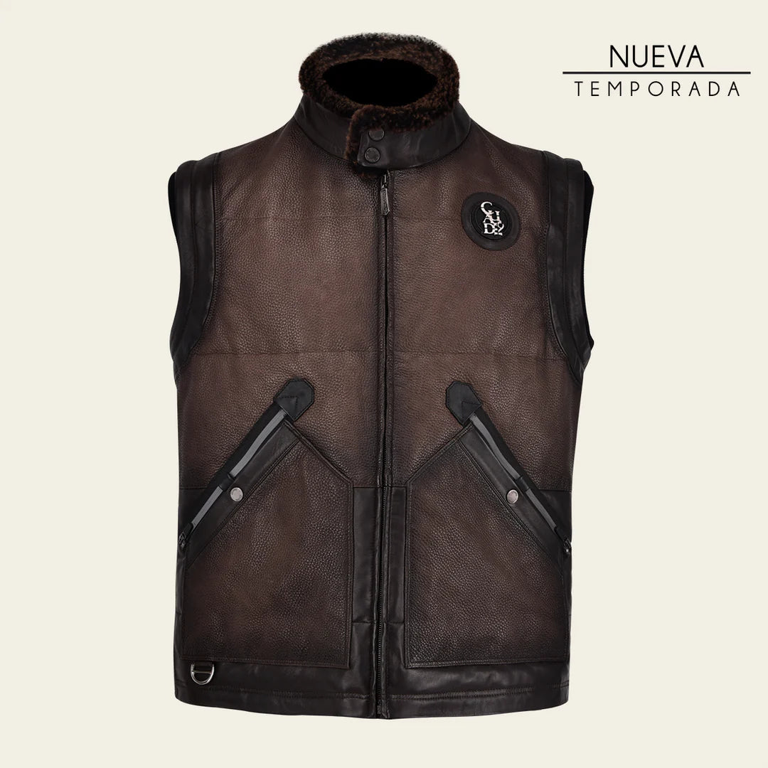 H350BOB Cuadra Men's Mocha Casual Fashion Lambskin Leather Vest - Stylish Layering for Fall & Winter Outfits