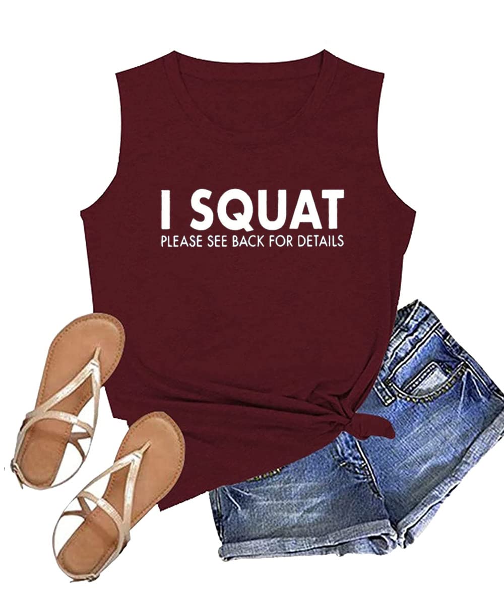 Funny 'I Squat Please See Back' Women's Letter Print Tank Top - Casual Sleeveless T-Shirt with Humorous Saying | Perfect for Gym, Workout & Casual Wear