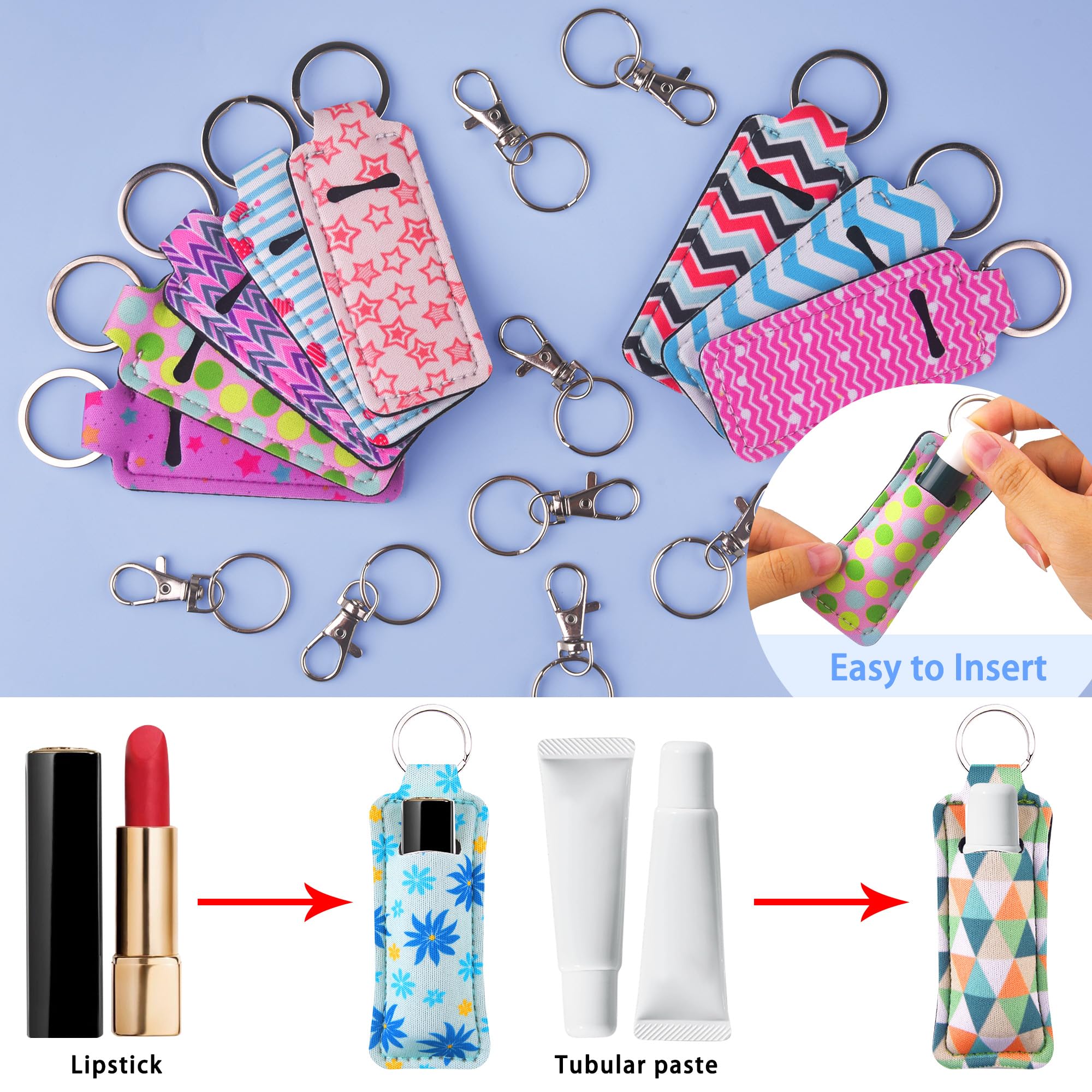 Duufin 20-Piece Chapstick Keychain Holder - Lip Balm & Lipstick Organizer with Metal Clip Cords for Purse, Backpack, Gym Bag - Perfect for Travel, Work & Daily Essentials Organization