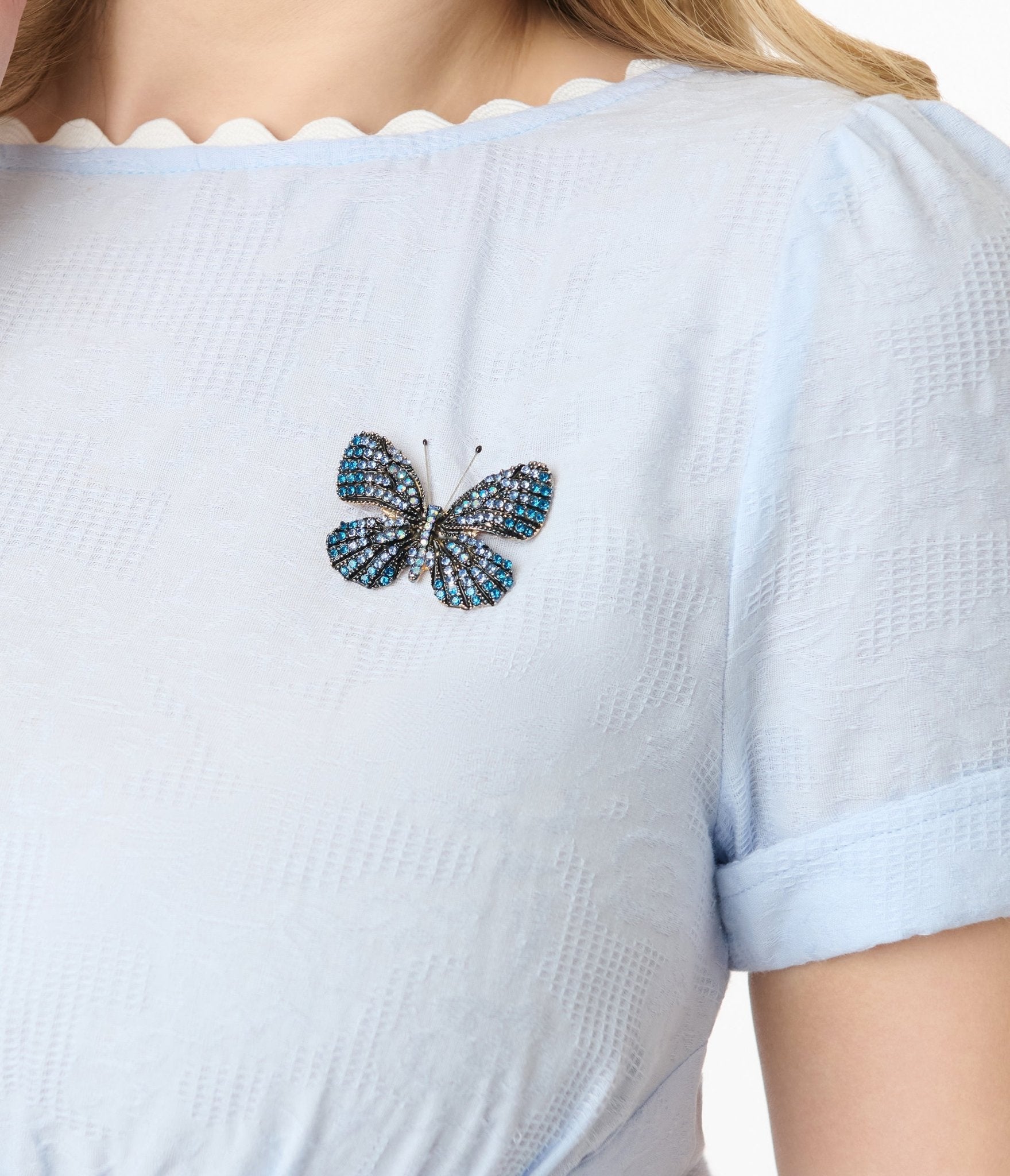 Vintage 1950s Light Blue Cotton Swing Dress - Retro A-Line Cocktail Dress with Puff Sleeves for Women | Perfect for Tea Parties, Weddings & Special Occasions