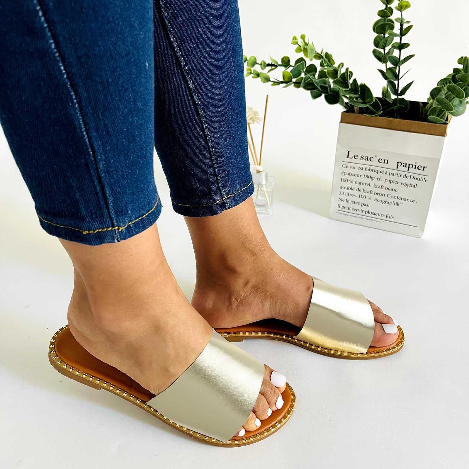 Women's Casual One Strap Slide Sandals - Comfortable Flat Slip-On Dressy Sandals for Women | Perfect for Beach, Vacation, and Everyday Wear