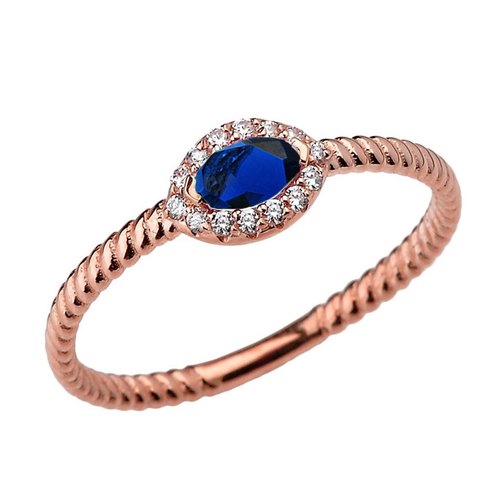 14K Rose Gold Diamond and Sapphire Solitaire Rope Design Engagement Promise Ring for Women - Perfect for Proposals, Anniversaries & Romantic Occasions