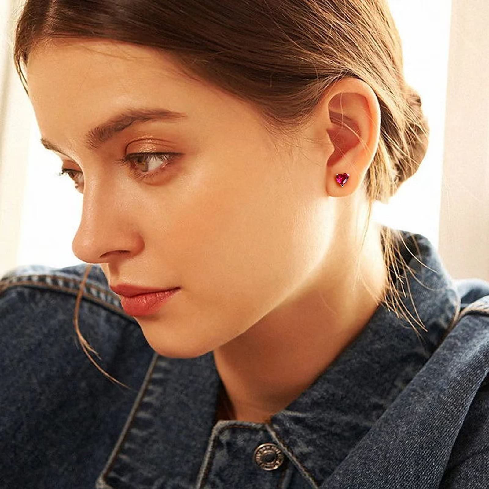 925 Sterling Silver Heart Birthstone Stud Earrings for Women - Personalized Birth Month Jewelry Gifts for Mother's Day, Valentine's, Christmas, Anniversary & Birthday | Elegant Everyday Wear & Special Occasion Accessories