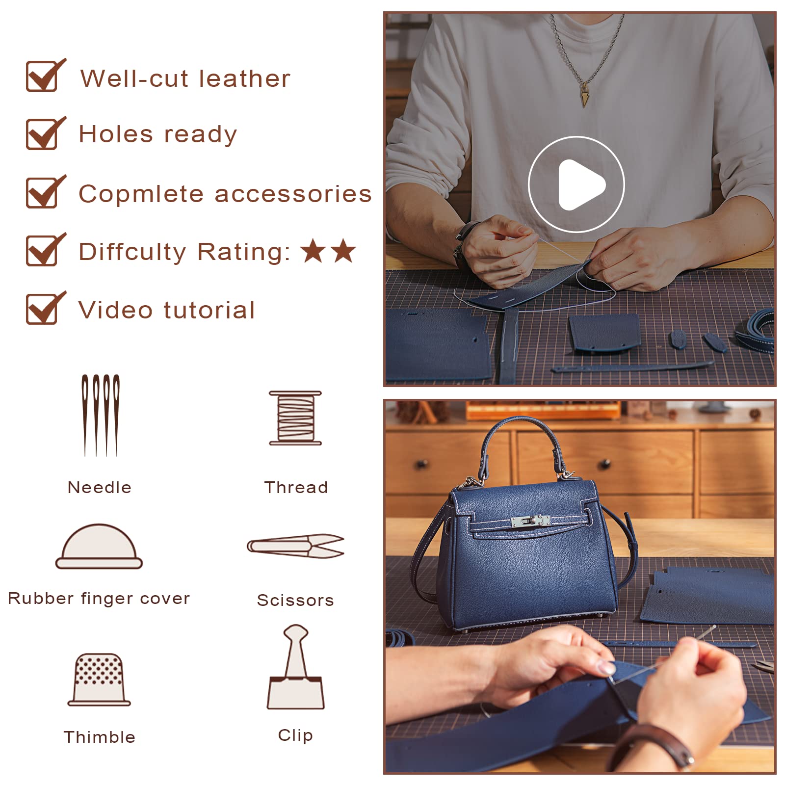 POPSEWING DIY Leather Bag Kit for Women - Handmade Crossbody Shoulder Bag with Sewing Supplies - Perfect Birthday Christmas Gift for Mom & Girlfriend (Brown) | Crafting, Fashion Accessory, Unique Present