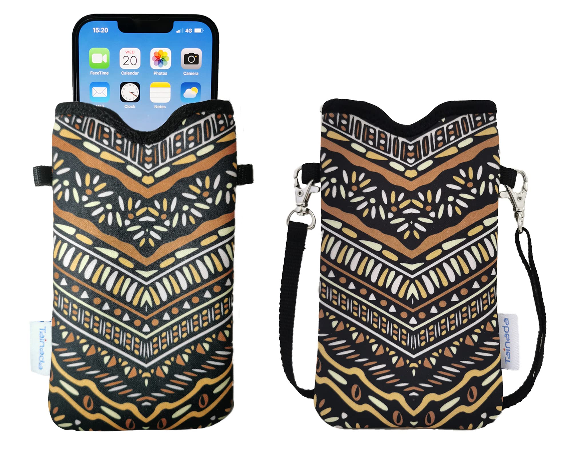 Tainada Neoprene Phone Pouch Case with Adjustable Crossbody Strap & Neck Lanyard - Compatible with iPhone 16/15/14 Pro Max, Plus, Samsung Galaxy S24+/S23+/S22/A54/Z Fold5, Google Pixel 9 (Folk Style 1) - Waterproof & Shockproof for Outdoor, Travel, Work, Gym, Hiking
