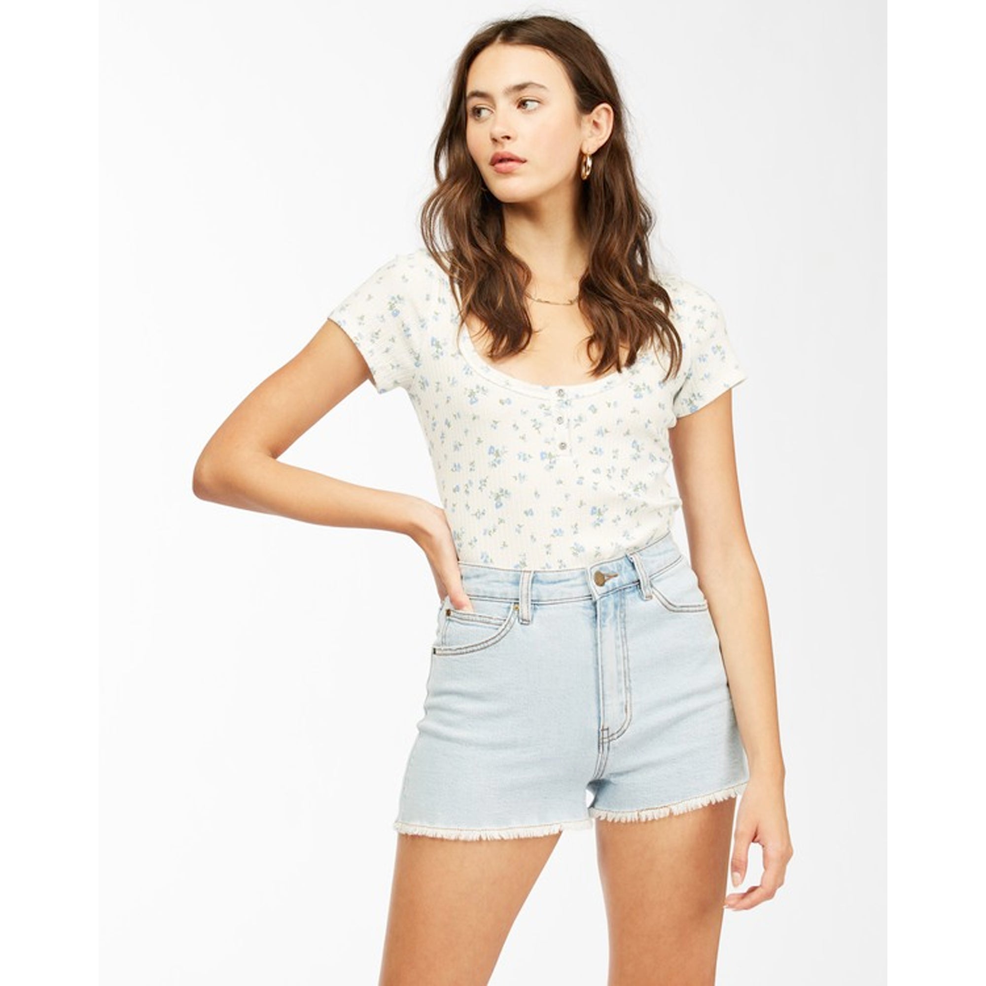 Billabong So Cheeky Women's High Waisted Denim Shorts - Comfortable Stretch Jeans for Summer, Beach & Casual Wear