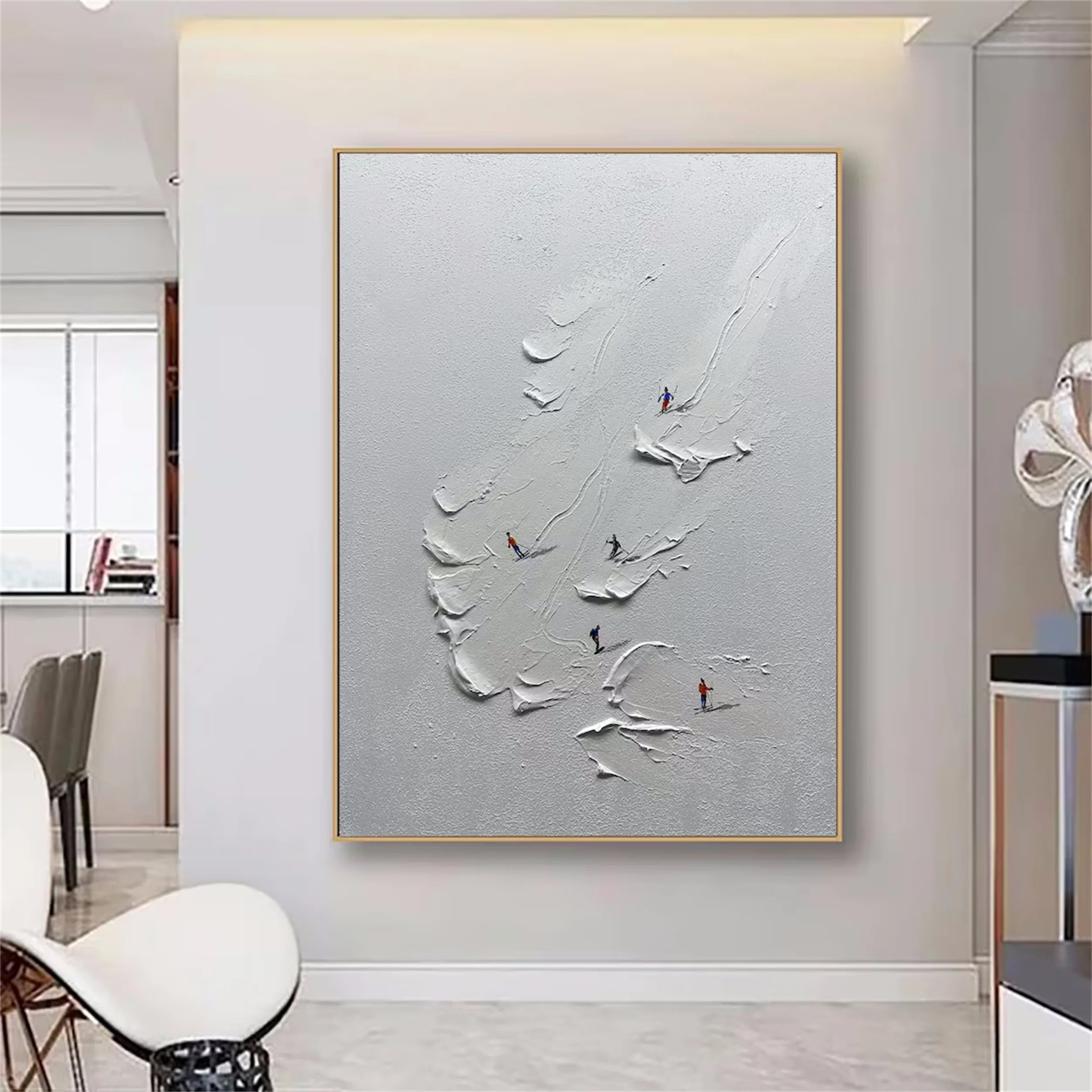 Premium Skiing Sport Art Textured Canvas Painting - Winter Sports Wall Decor for Home & Office (Style #MM221) | Perfect for Ski Lodge, Mountain Cabin & Sports Enthusiast Gifts