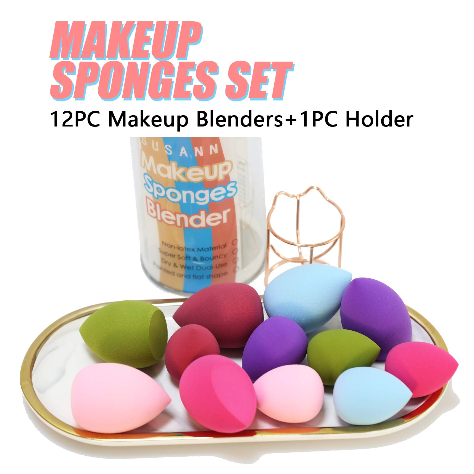 12pcs Makeup Sponge Blender Set with 1 Foundation Sponge Holder | Flawless Cosmetic Puff for Cream, Liquid & Powder | Perfect Gift for Women | Ideal for Daily Makeup, Travel & Professional Use