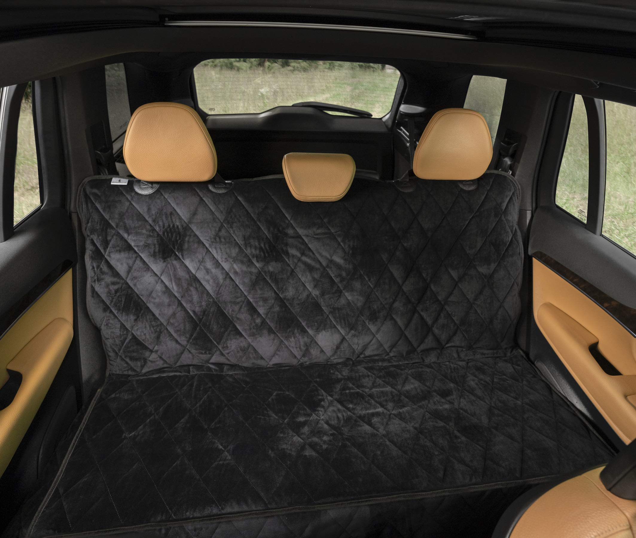 Plush Paws Velvet Rear Car Seat Protector - Washable Waterproof Dog Seat Cover for Cars, Trucks & SUVs | Non-Slip Tear-Resistant Pet Car Seat Protector | X-Large Charcoal | Perfect for Road Trips & Daily Pet Transportation