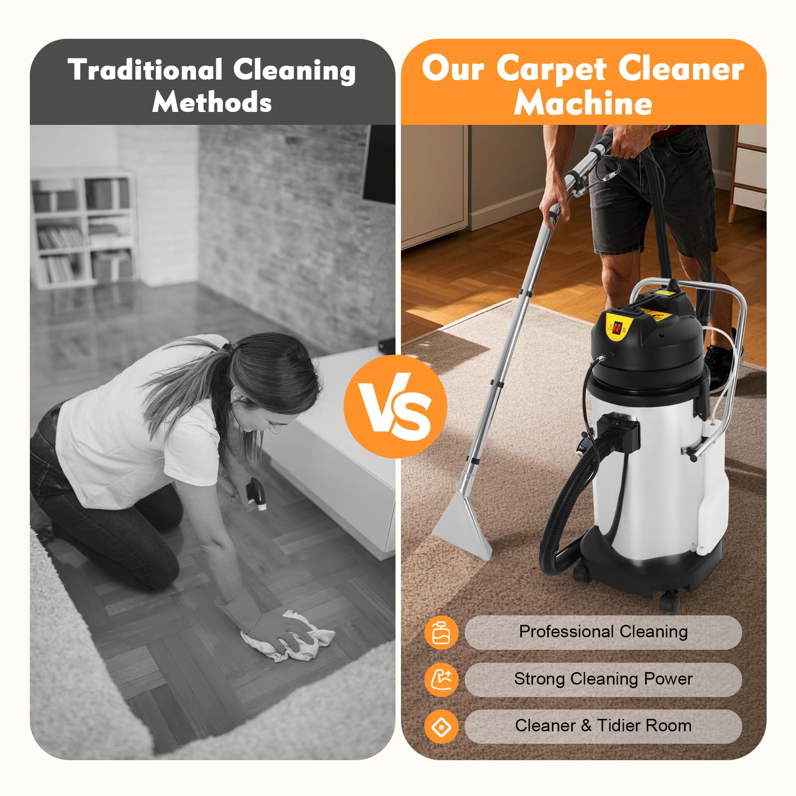 40L/11gal Commercial Carpet Cleaner Machine - 3-in-1 Heavy Duty Extractor Vacuum Washer for Sofa, Curtain & Carpet Cleaning with Mobile Tires - 1000W Powerful Cleaning for Carpets & Hard Floors (2-Pack) - Perfect for Hotels, Offices & Home Deep Cleaning