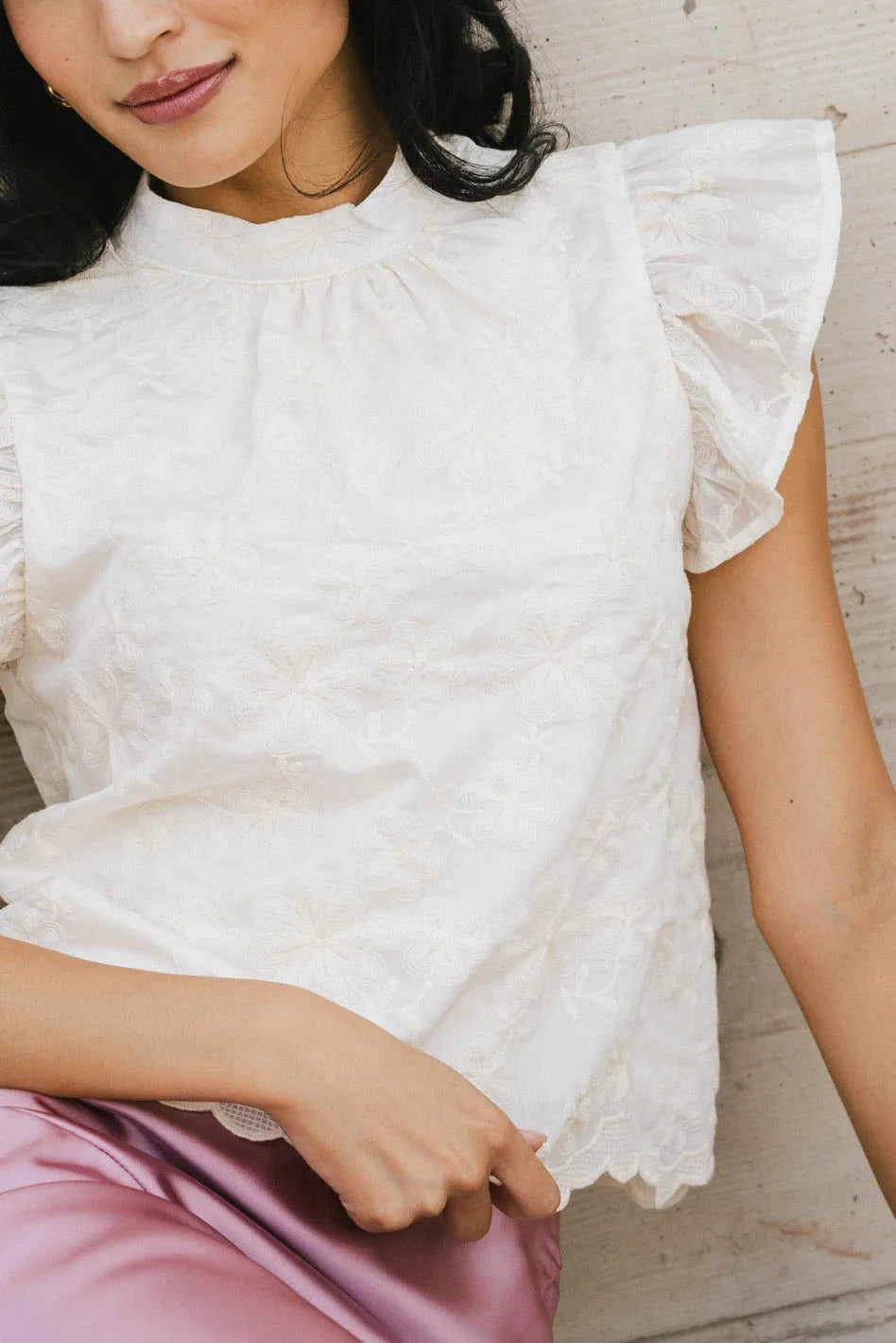 Fia Embroidered Blouse Women's Elegant Cream Top - Perfect for Office, Date Night & Special Occasions