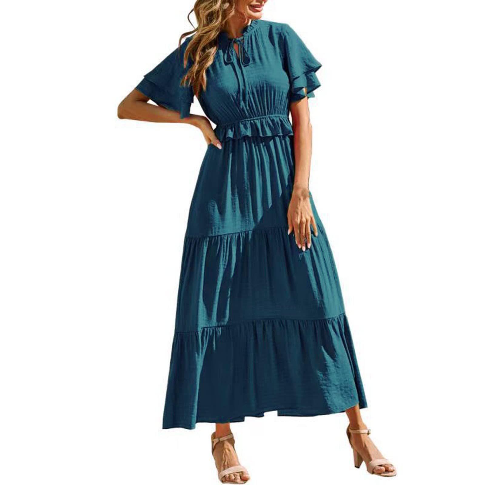 Women's Summer Batwing Sleeve Mini Dress - Strappy Crew Neck Loose Bandage Style Casual Dress for Beach, Party & Everyday Wear