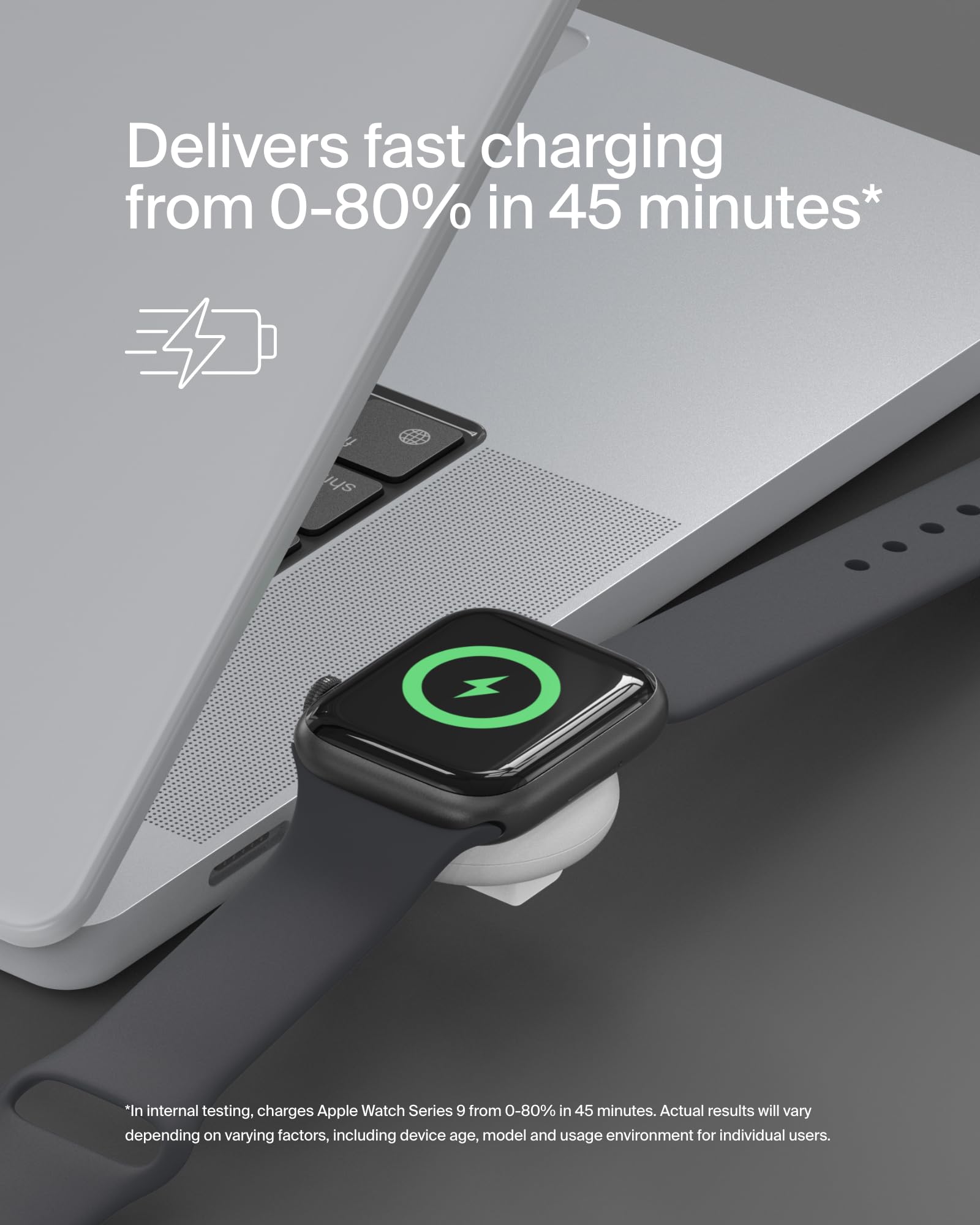Belkin MFi Certified Portable USB-C Apple Watch Charger - Fast Charging for Apple Watch Series 9/8/7/Ultra & SE - Compatible with MacBook, iPhone 16, iPad Pro - Compact Travel Charger for Home, Office & Gym - White