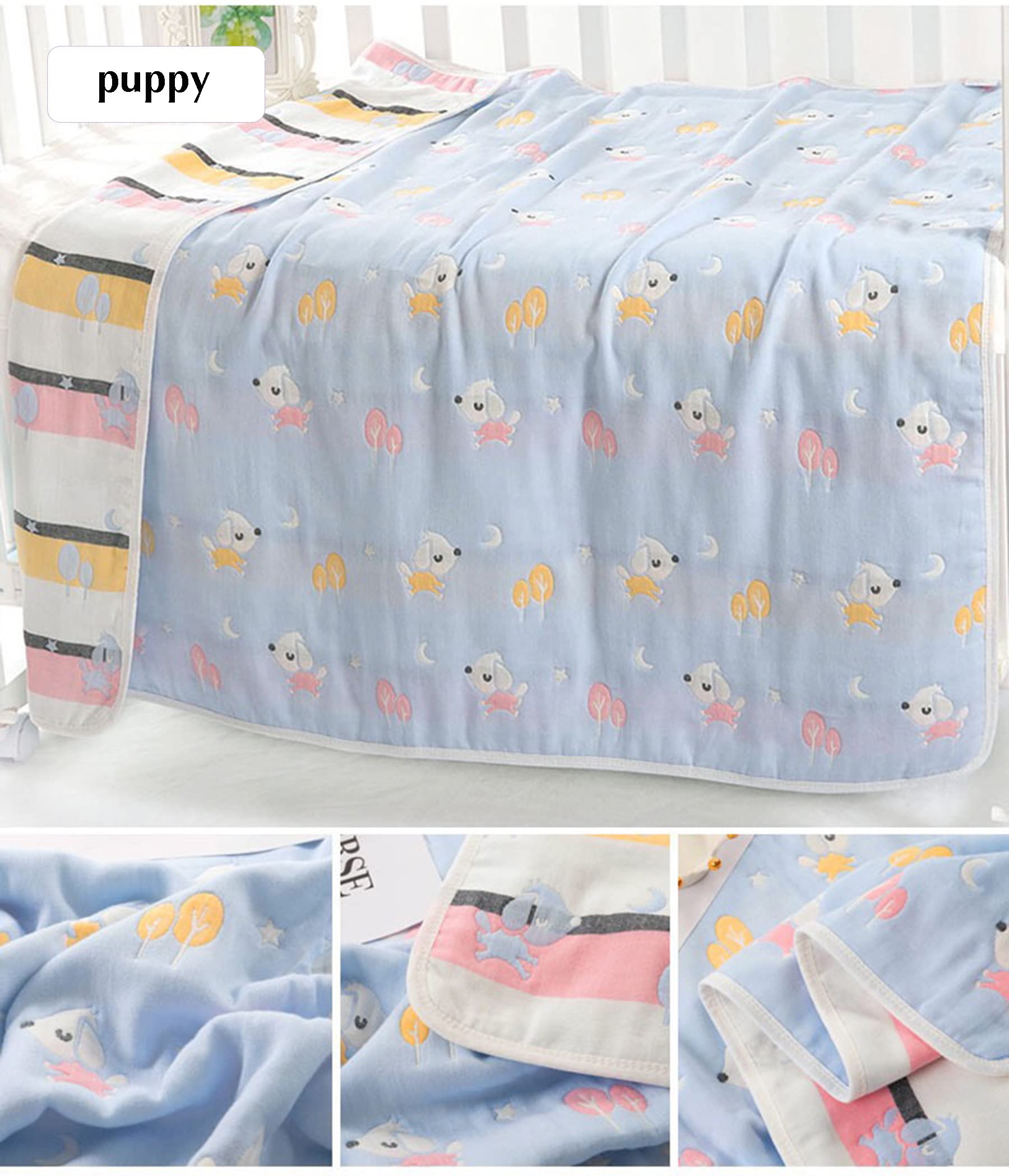 TONWHAR 6-Layer Cotton Muslin Baby Blanket - Ultra Soft & Breathable Baby Quilt for Newborns - Summer Swaddle Blanket & Bath Towel for Infants (Puppy Design) - Perfect for Nursery, Swaddling, Playtime & Travel