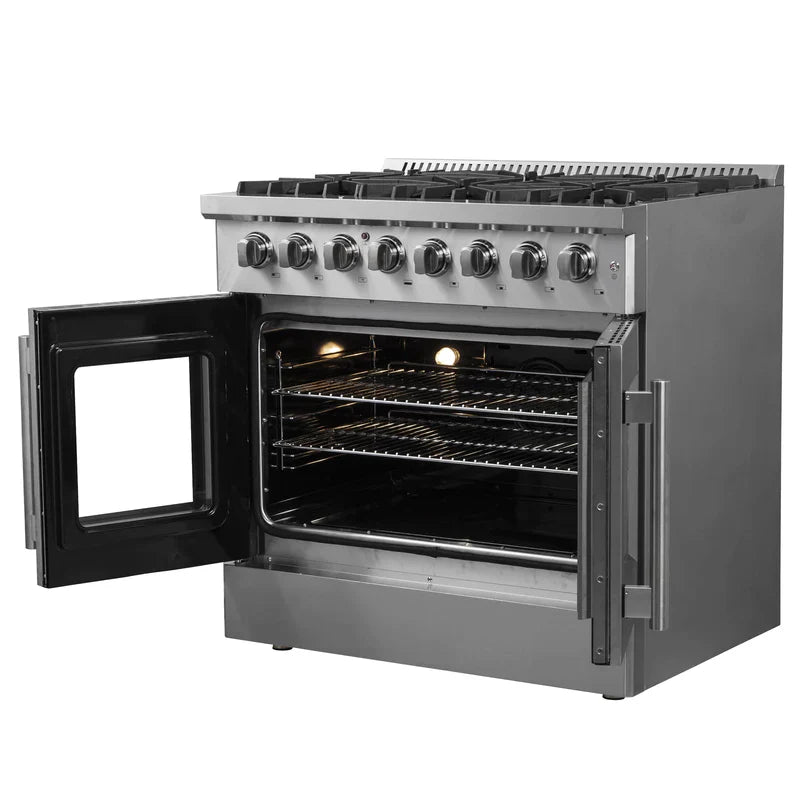 Forno 36 Inch Galiano Dual Fuel Range - 6 Gas Burners, 83,000 BTU, French Door Electric Oven, Stainless Steel (Model FFSGS6356) - Perfect for Home Kitchens & Professional Cooking