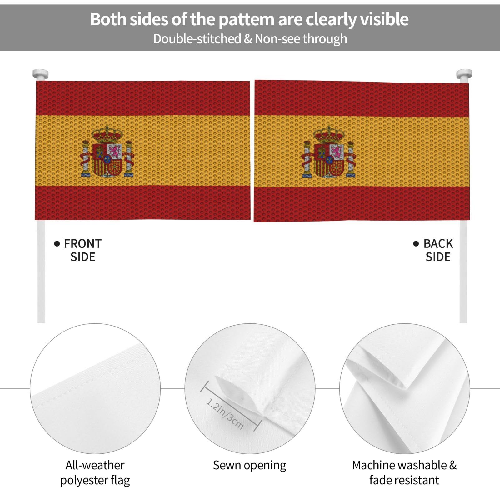 Double-Sided Spain Flag 12x18 Inch - Car Window Flag with Clip for Outdoor Decoration | Perfect for Soccer Games, Parades & National Holidays