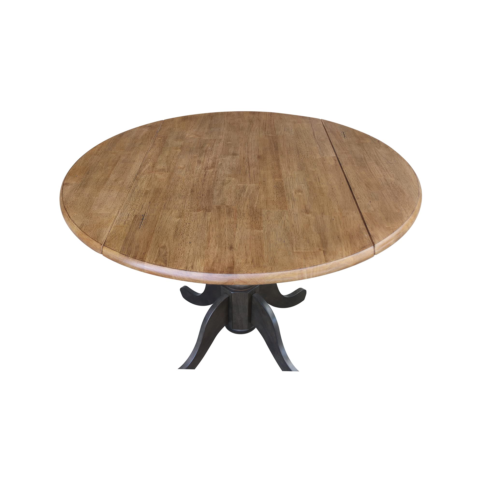 42 Inch Dual Drop Leaf Dining Table - Solid Hickory & Washed Coal Finish - Expandable Space-Saving Design for Small Kitchens, Apartments, and Dining Rooms
