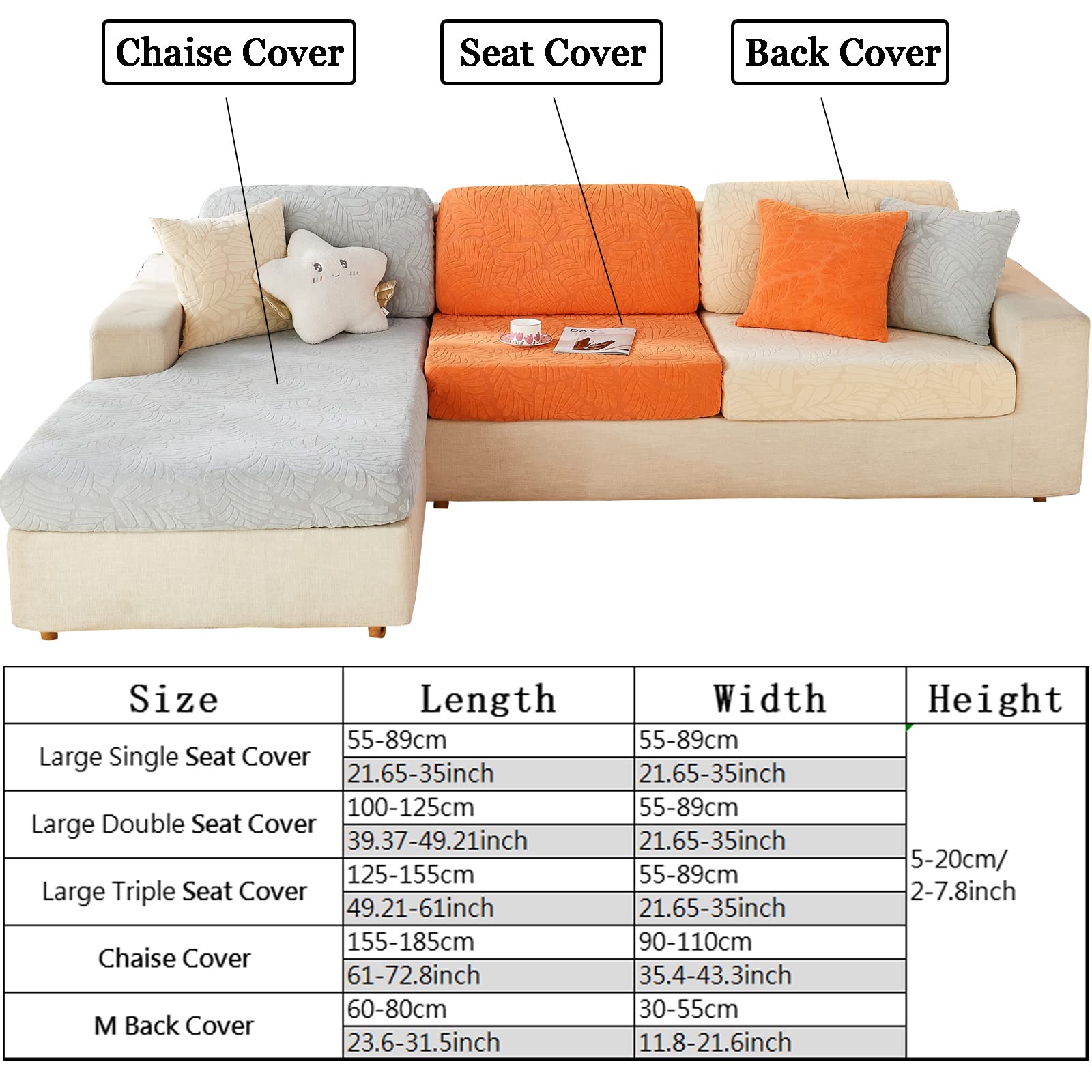 Elastic L-Shaped Sectional Sofa Slipcover with Chaise Lounge Cover - 61-73