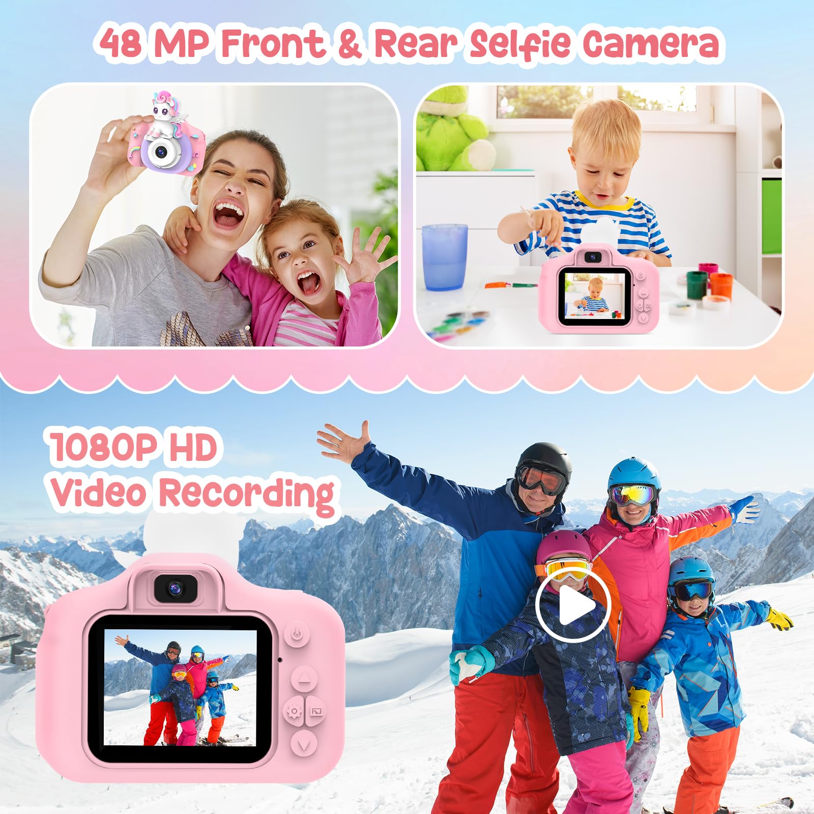 **Unicorn Kids Camera 1080P HD Digital Video Camera - Best Birthday Gift for Girls & Boys Ages 3-12, Selfie Camera Toy with 32GB SD Card - Perfect for Travel, Parties & Creative Play**
