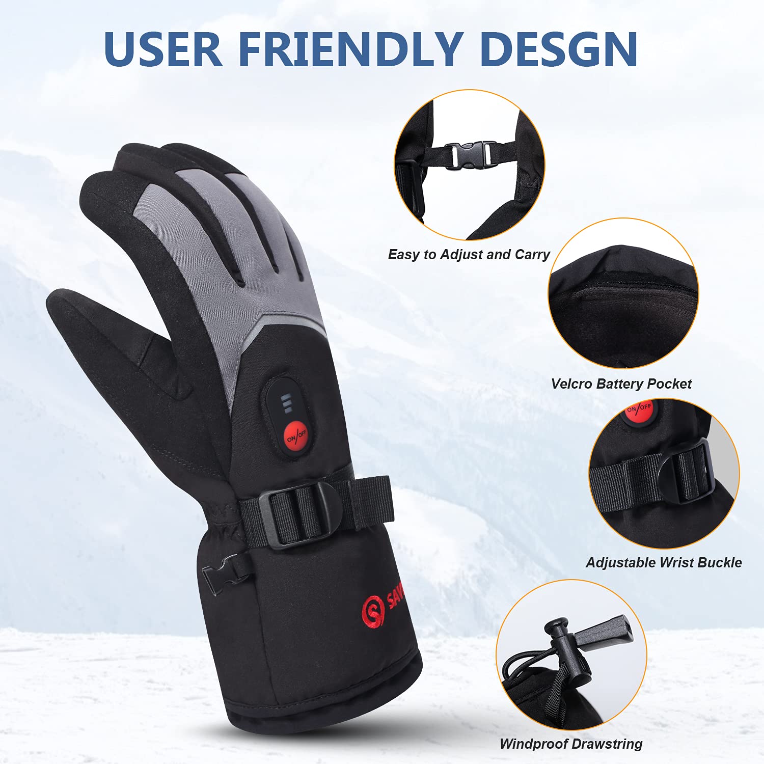 7.4V Rechargeable Electric Heated Gloves for Skiing, Riding, Hiking & Motorcycling - Touchscreen Winter Hand Warmers for Cold Weather Outdoor Activities