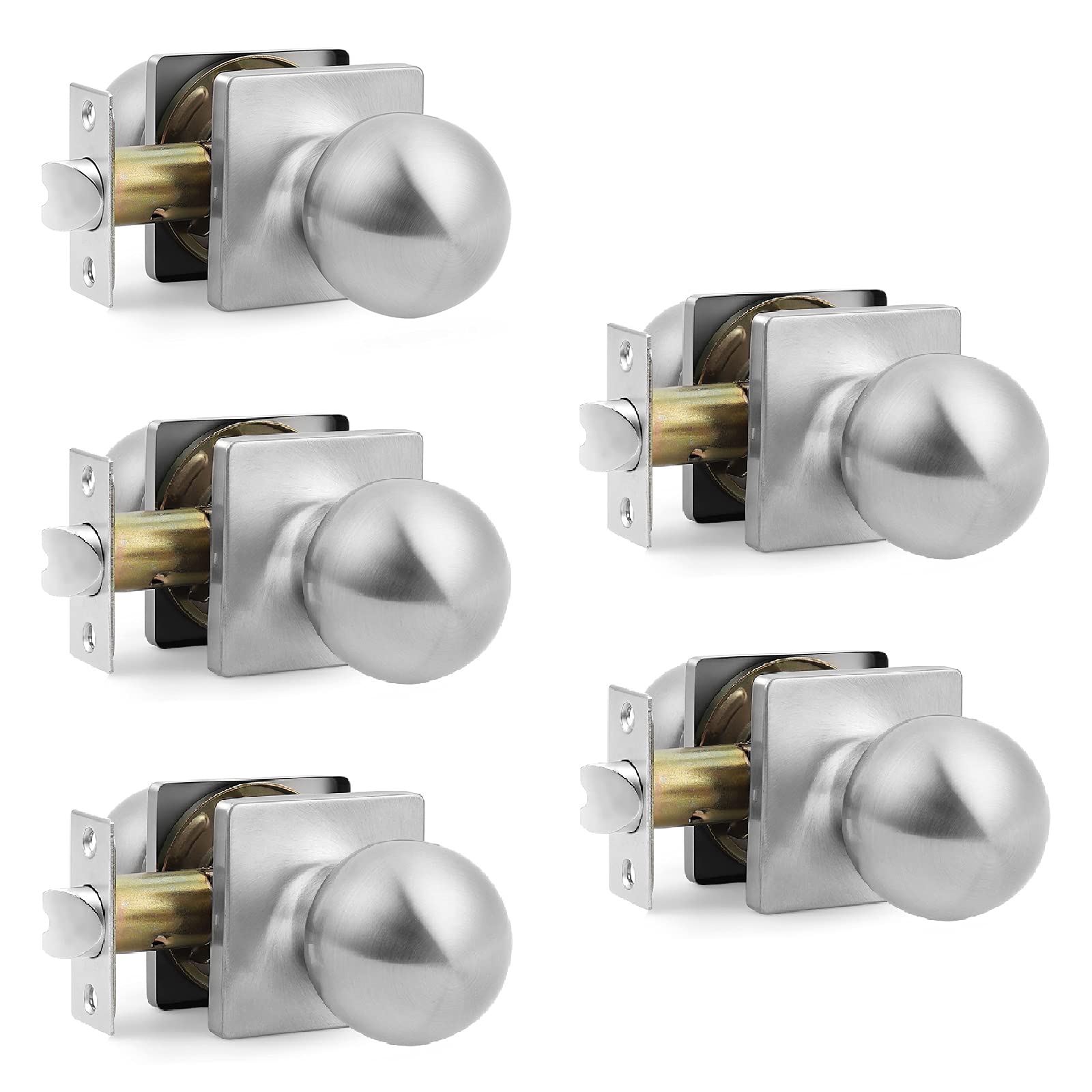 Gobrico 5 Pack Satin Nickel Passage Door Knobs - Keyless Round Ball Style Interior Door Knob Set for Closet, Hallway & Bedroom - Smooth Operation & Easy Installation