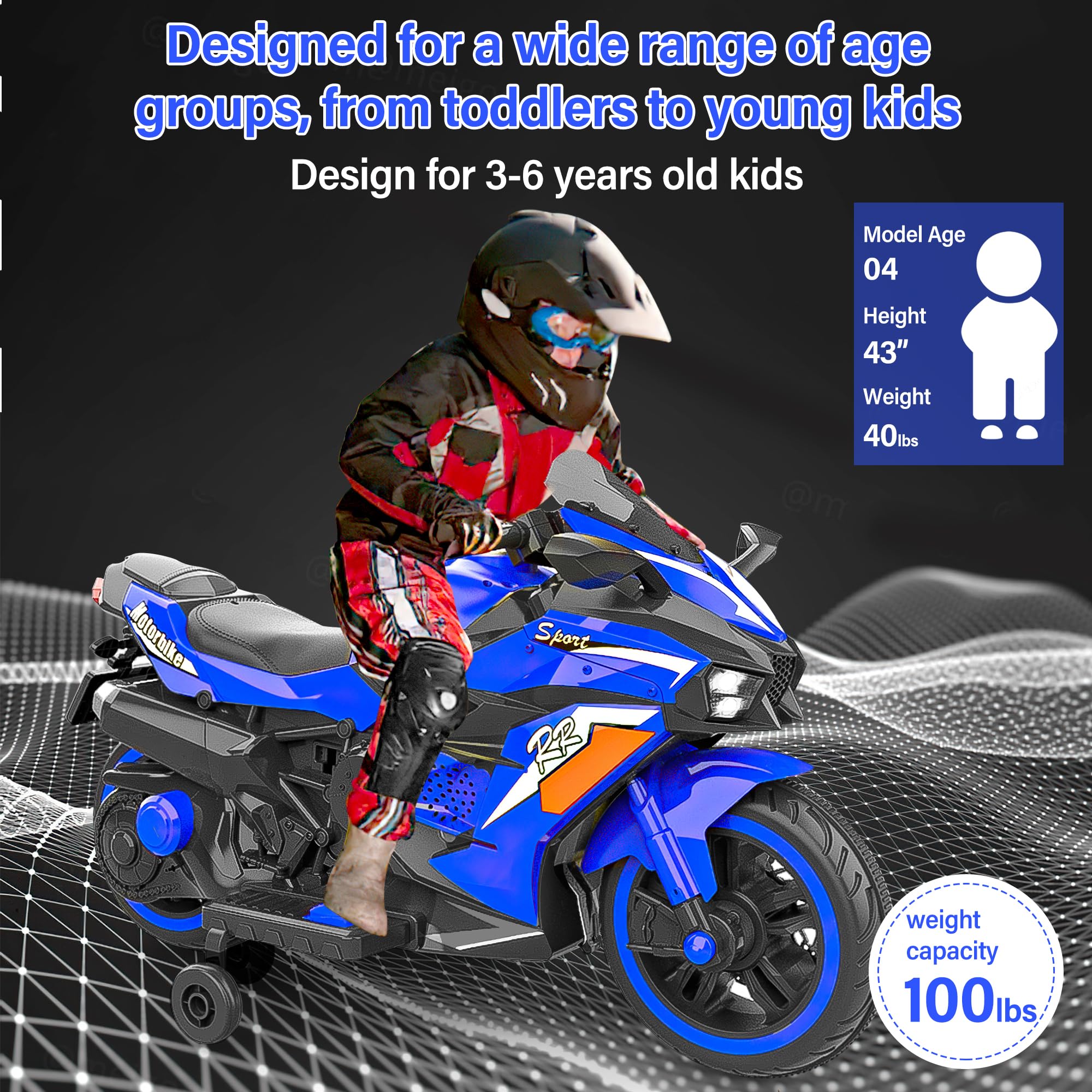WIIS'IDEA 12V Electric Kids Motorcycle - Battery Powered Ride On Bike for Boys & Girls Ages 3-6 | 2 Wheels with Hand Racing, Foot Brake, LED Lights & PU Seat | Outdoor Play, Birthday Gift, Christmas Present (Blue)