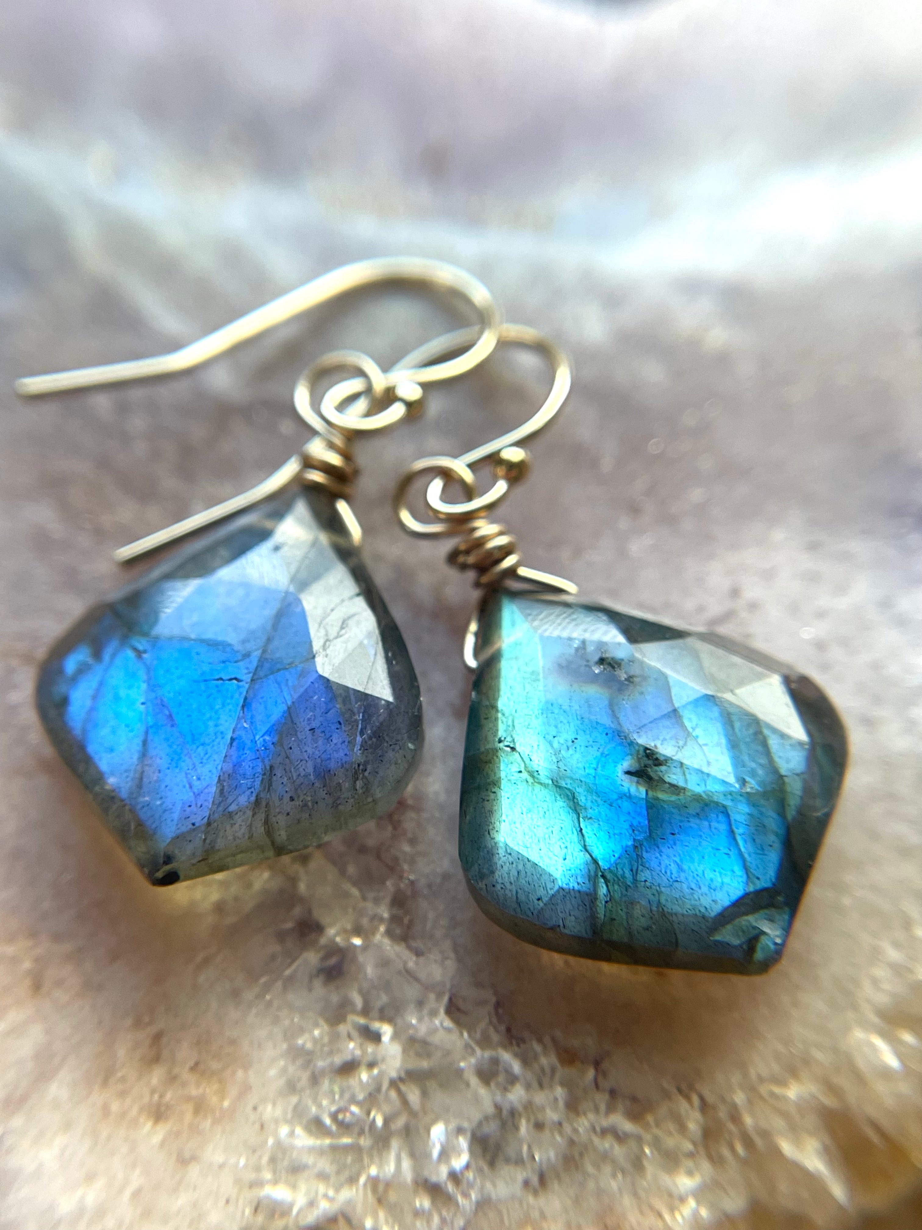 Labradorite Dangle Earrings for Women - Gold & Silver Boho Drop Earrings - Perfect for Bridal, Wedding, Boho Chic & Everyday Wear