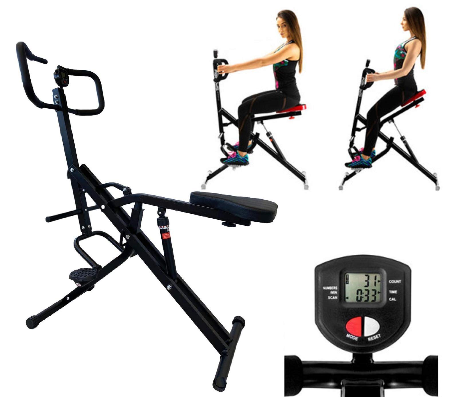 Power Rider Ab Core Squat Glute Exercise Machine - Home Gym Equipment for Abdominal Crunch, Cardio & Full Body Workout with LCD Monitor - Perfect for Home Fitness, Toning & Weight Loss