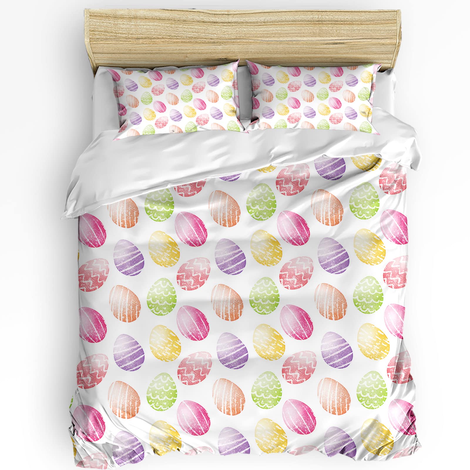 HELLOWINK 3-Piece Queen Duvet Cover Set - Colorful Easter Egg & Spring Festival Design, Soft Lightweight Comforter Cover with 2 Pillow Shams | Perfect for Spring Bedroom Decor, Guest Room & Seasonal Home Refresh