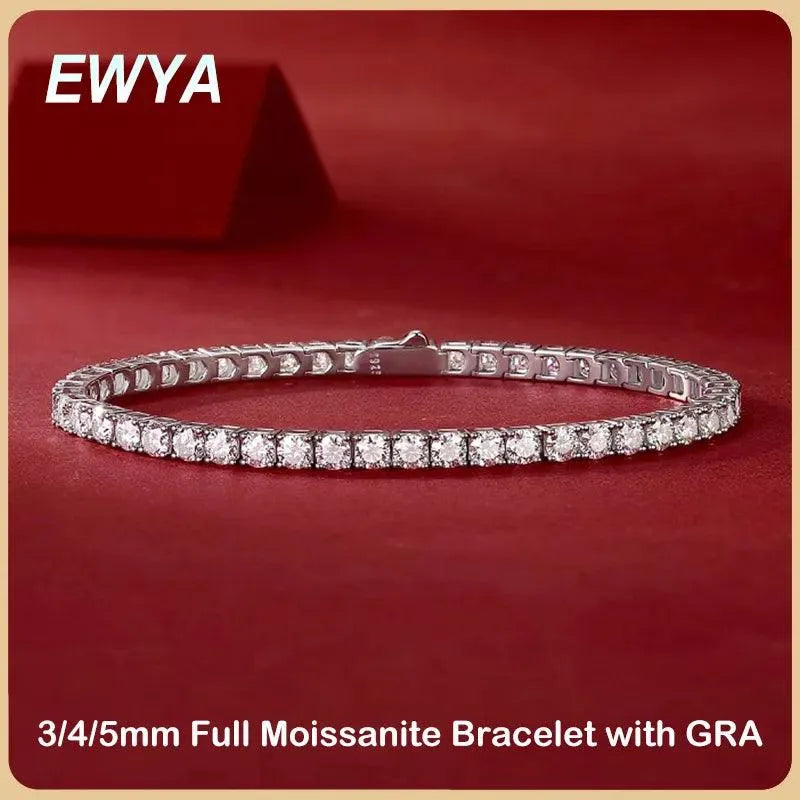 EWYA 2023 GRA Certified 3/4/5/6.5mm White Moissanite Tennis Bracelet for Women & Men - 925 Sterling Silver Diamond Link Bracelet - Perfect for Weddings, Anniversaries & Special Occasions