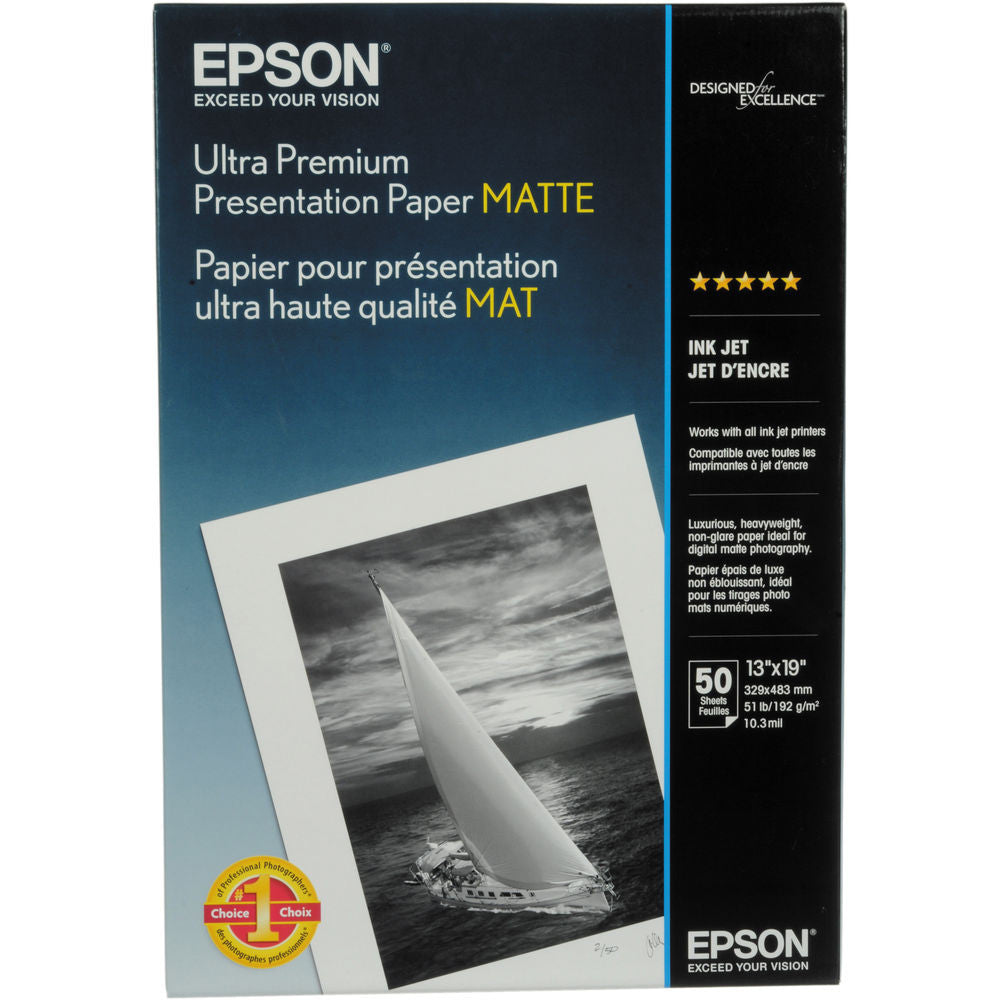 Epson Ultra Premium Presentation Matte Paper 13x19 Inches (50 Sheets) - High-Quality Photo Paper for Professional Prints, Presentations, and Art Projects