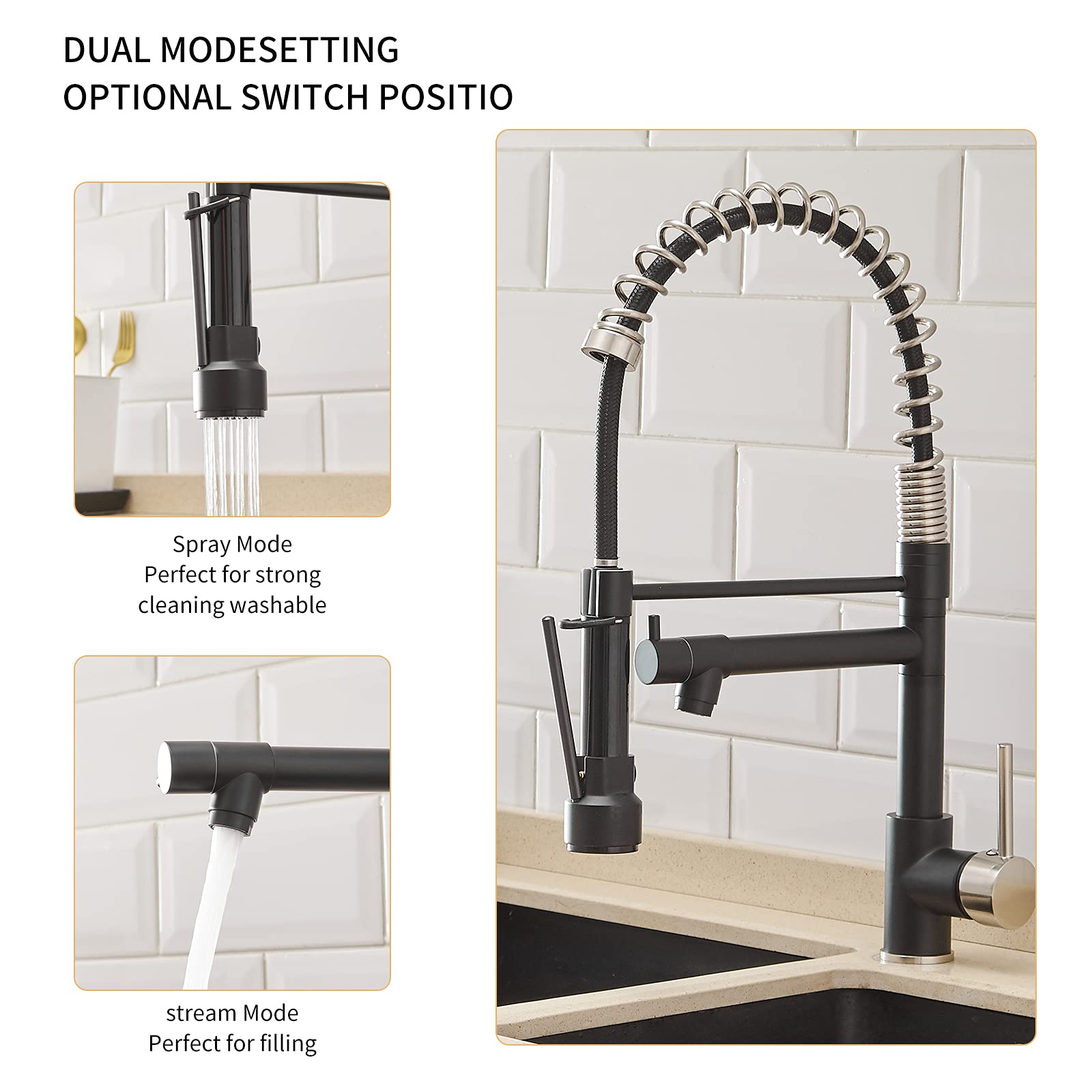 **AIMADI Matte Black Kitchen Sink Faucet with Pull Down Sprayer - Single Handle One Hole Stainless Steel Faucet for Modern Kitchen, Dishwashing & Cooking**