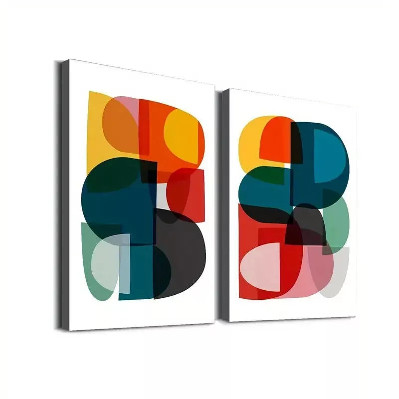2 Piece Abstract Geometric Modern Art Framed Wall Decor - 50x75cm High Quality Canvas Print | Australian Made | Ready to Hang - Perfect for Living Room, Bedroom & Office Decor