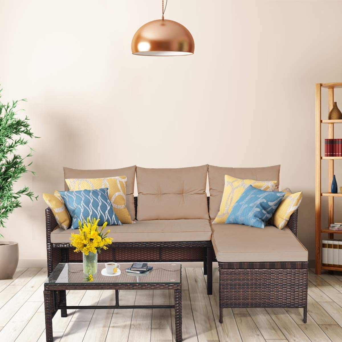 LDAILY 3-Piece Outdoor Patio Furniture Set - Waterproof Wicker Rattan Sofa with Cushions, Lounge Chaise - Perfect for Garden, Poolside, Backyard & Outdoor Conversations (Ideal for Relaxing, Entertaining & Sunbathing)