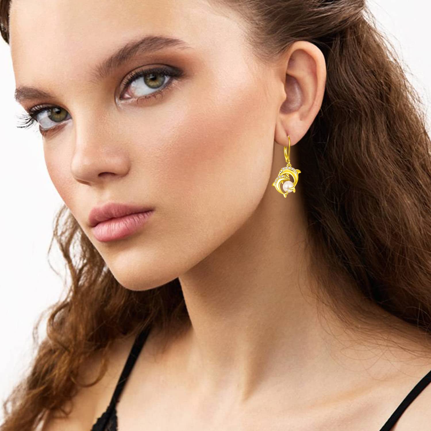 AENEAS Sterling Silver Dolphin Pearl Drop Dangle Earrings for Women - Elegant Jewelry Gift for Her, Wife, Mom - Perfect for Beach Parties, Summer Vacations & Ocean-Themed Occasions