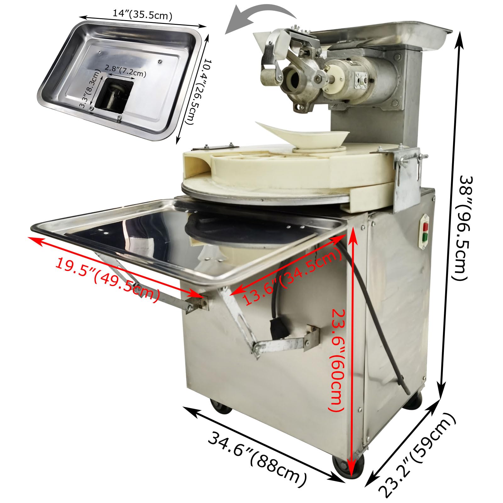 110V 1500W Stainless Steel Dough Divider & Rounding Machine | Commercial Steamed Bun Maker | 3.70oz-5.47oz (105g-155g) | Perfect for Bakery, Restaurant & Home Kitchen Use