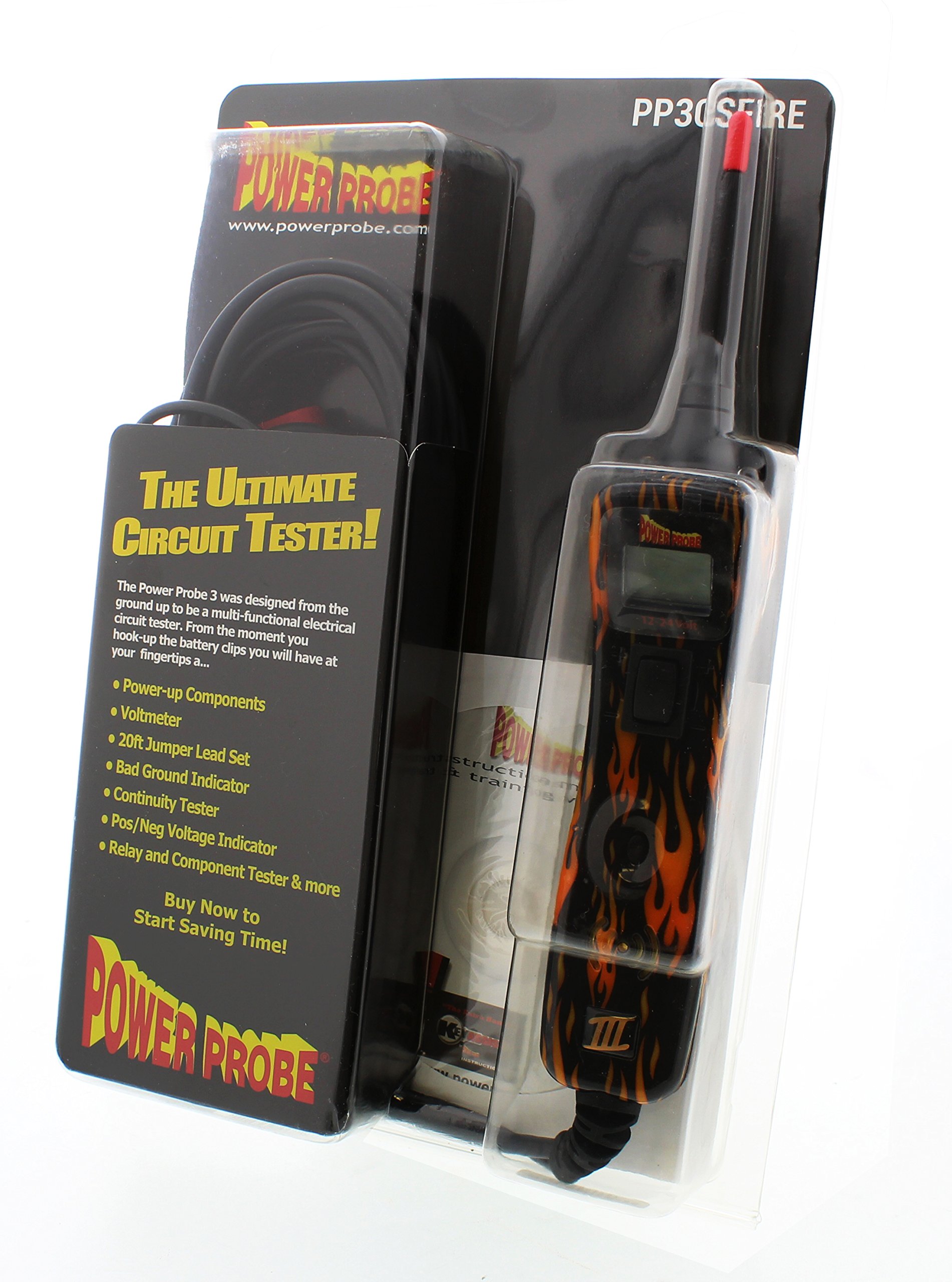 Power Probe III Clamshell - Fire (PP3CSFIRE) Automotive Diagnostic Test Tool | Digital Volt Meter | AC/DC Current Resistance Circuit Tester for Car Repair & Electrical Troubleshooting | Ideal for Mechanics & DIY Enthusiasts